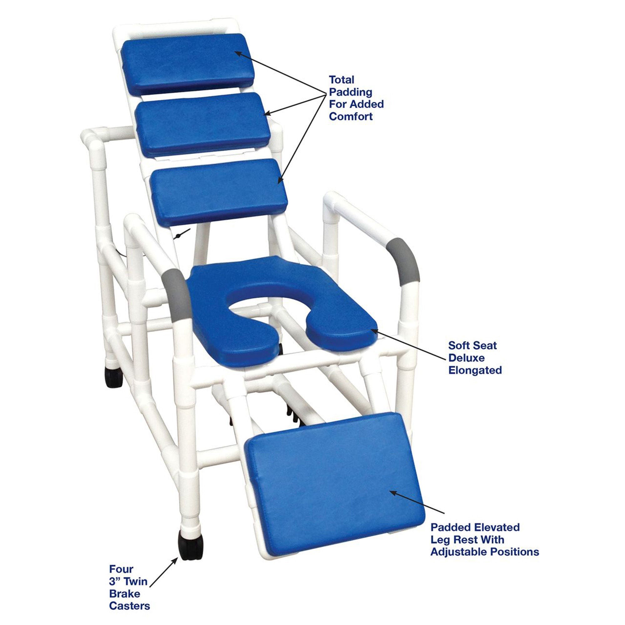MJM International - 193-SSDE-TP-BL Shower Chair MJM International PVC Frame Reclining Backrest 325 lbs. Weight Capacity