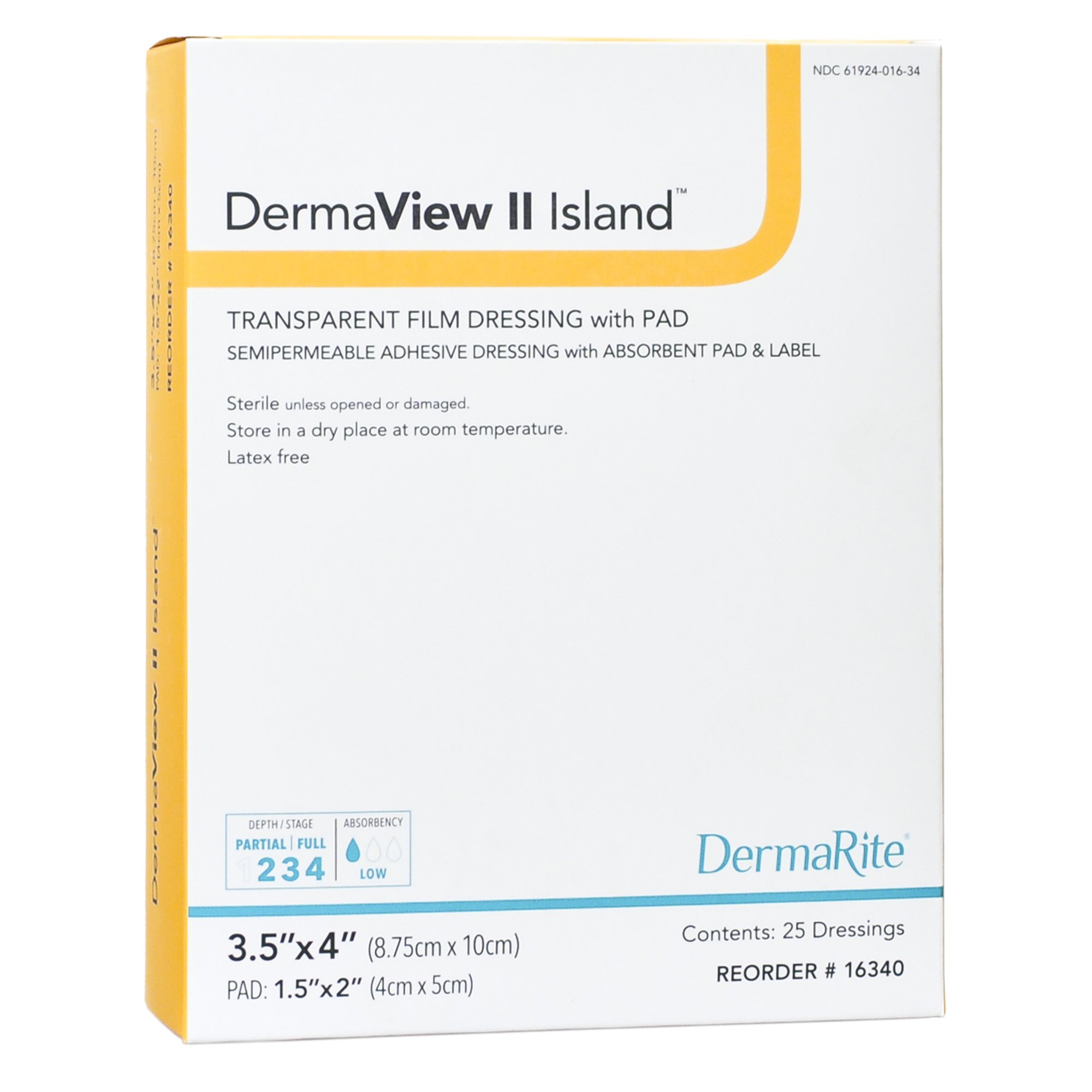 Sion Brands LLC 16340 - DermaView II™ Island Transparent Film Dressing with Pad, 3.5 x 4 Inch - 1/Each, 25/Box