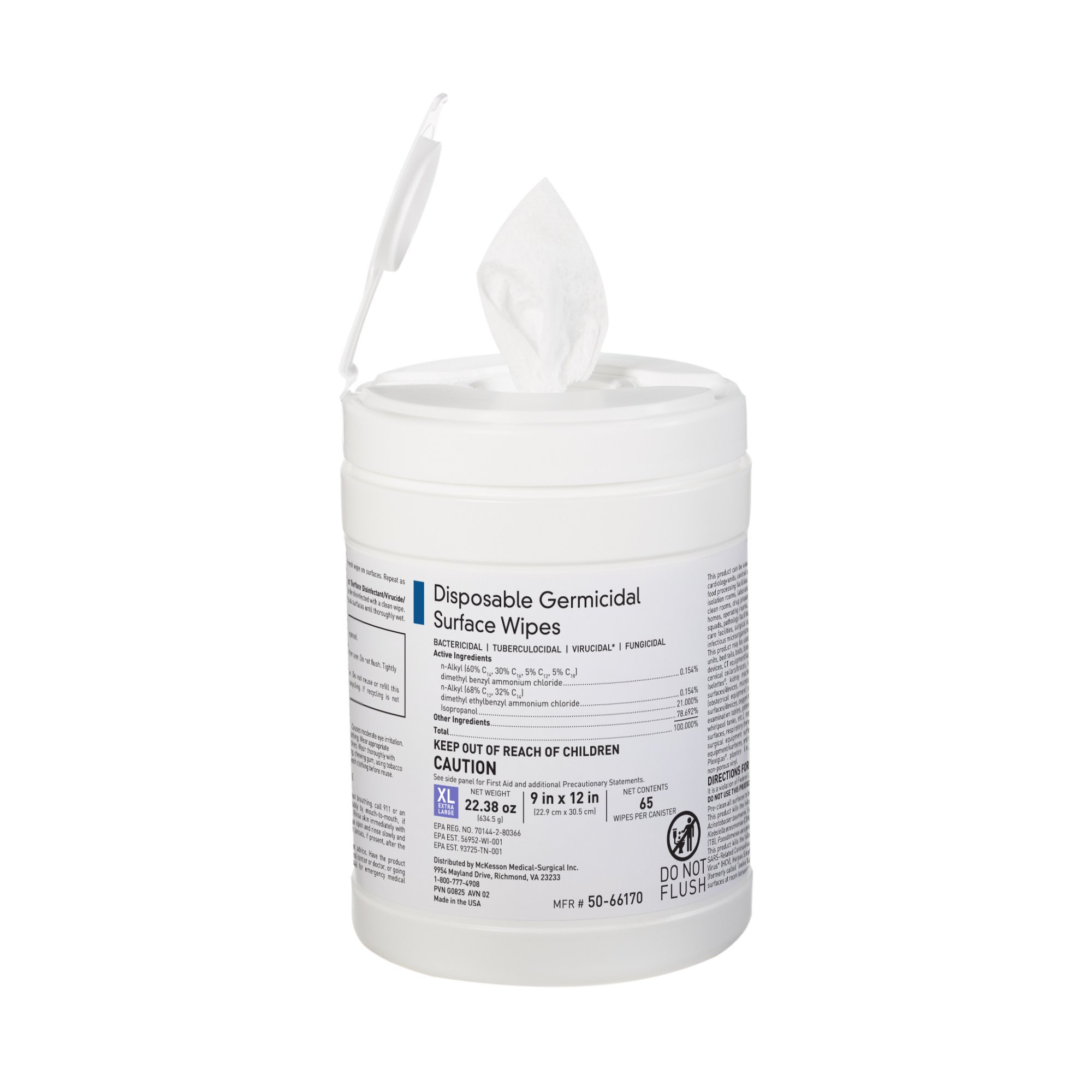 McKesson Brand - 50-66170 McKesson Germicidal Extra Large Surface Disinfectant Wipes