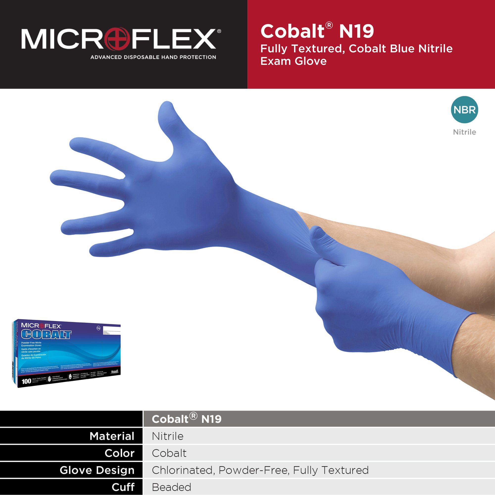 Microflex Medical N194 - Microflex® Cobalt® Nitrile Exam Glove, Extra Large, Blue - 100/Box, 1000/Case