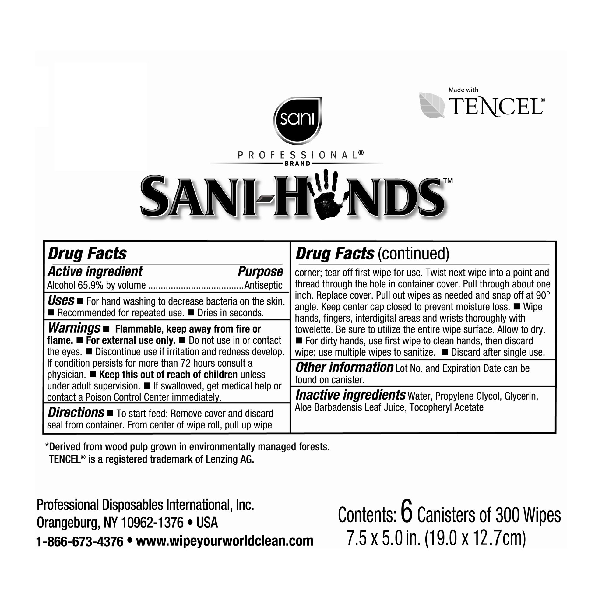 Professional Disposables P92084 - Sani-Hands Unscented Instant Hand Wipes - 300/Canister, 1800/Case