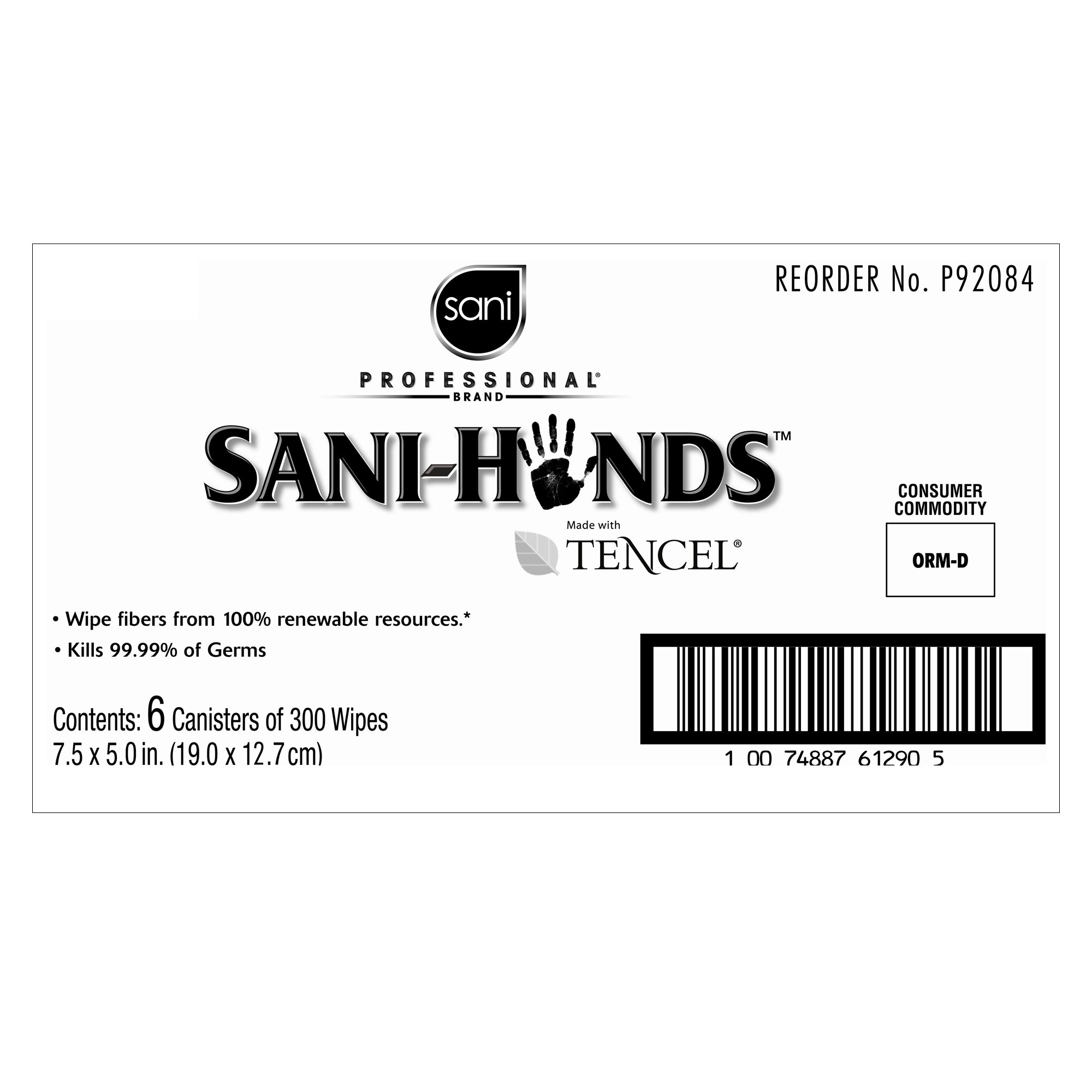 Professional Disposables P92084 - Sani-Hands Unscented Instant Hand Wipes - 300/Canister, 1800/Case