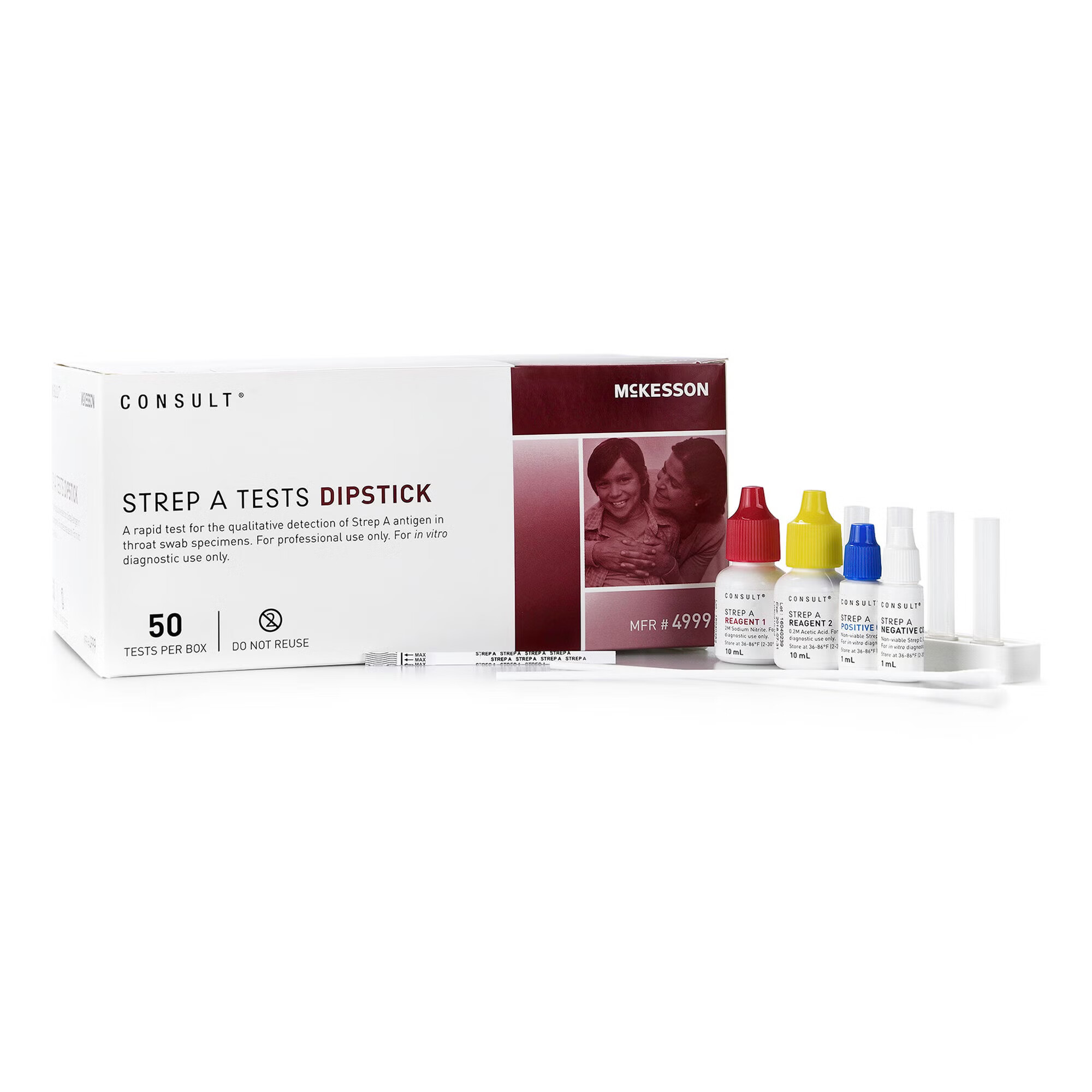 McKesson Brand - 4999 Respiratory Test Kit McKesson Consult™ Strep A Test 50 Tests CLIA Waived