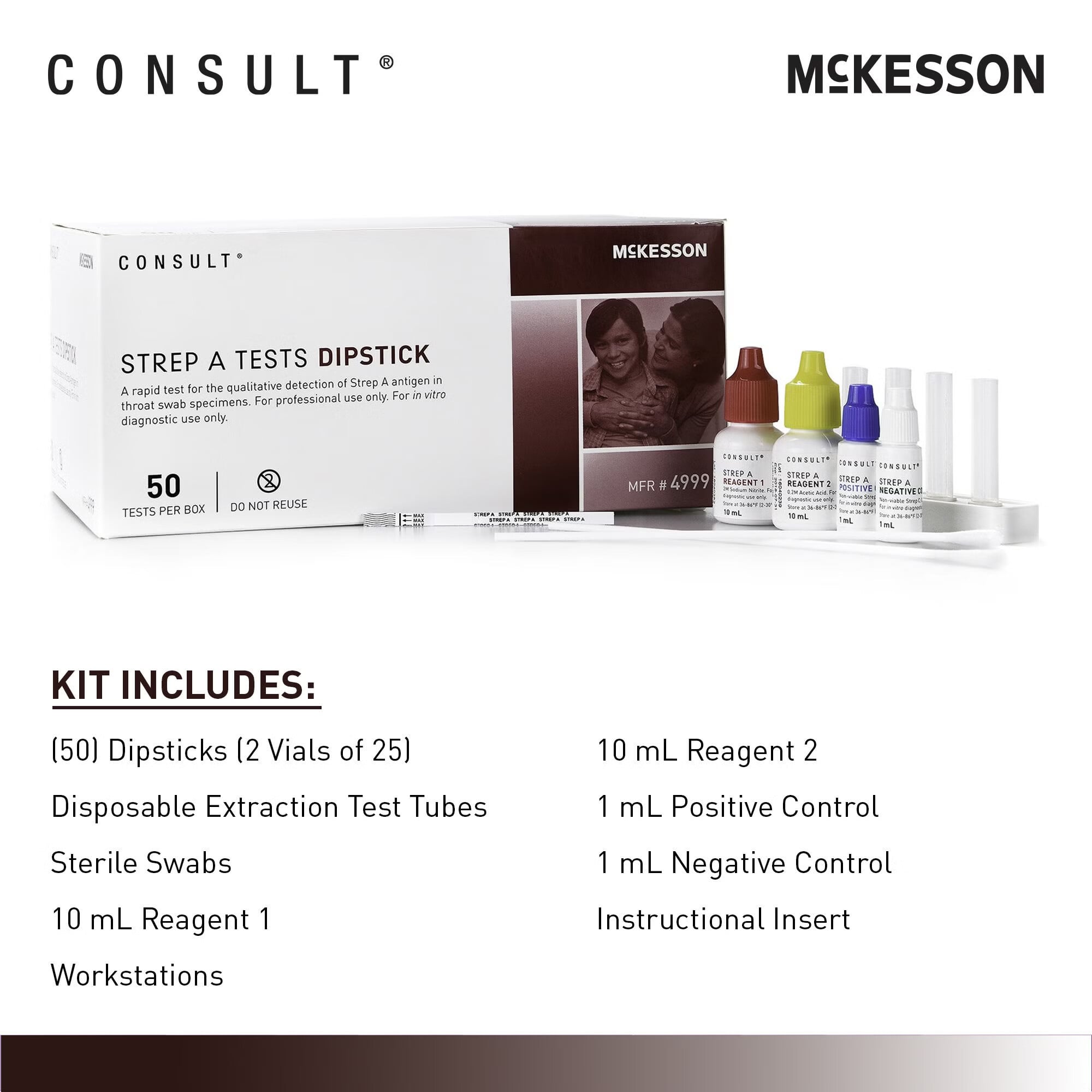McKesson Brand - 4999 Respiratory Test Kit McKesson Consult™ Strep A Test 50 Tests CLIA Waived