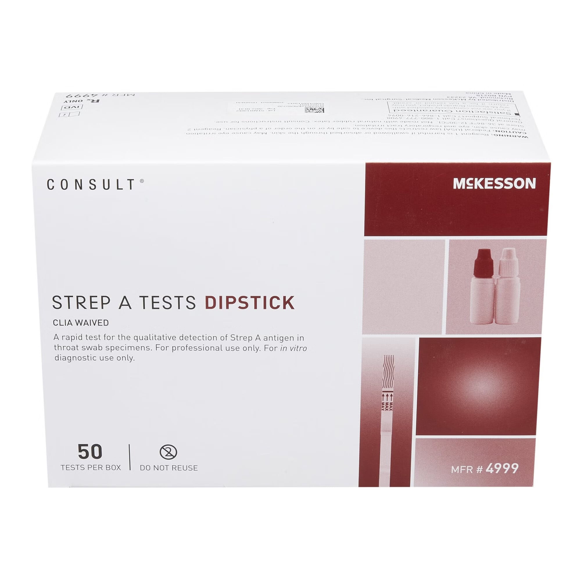 McKesson Brand - 4999 Respiratory Test Kit McKesson Consult™ Strep A Test 50 Tests CLIA Waived