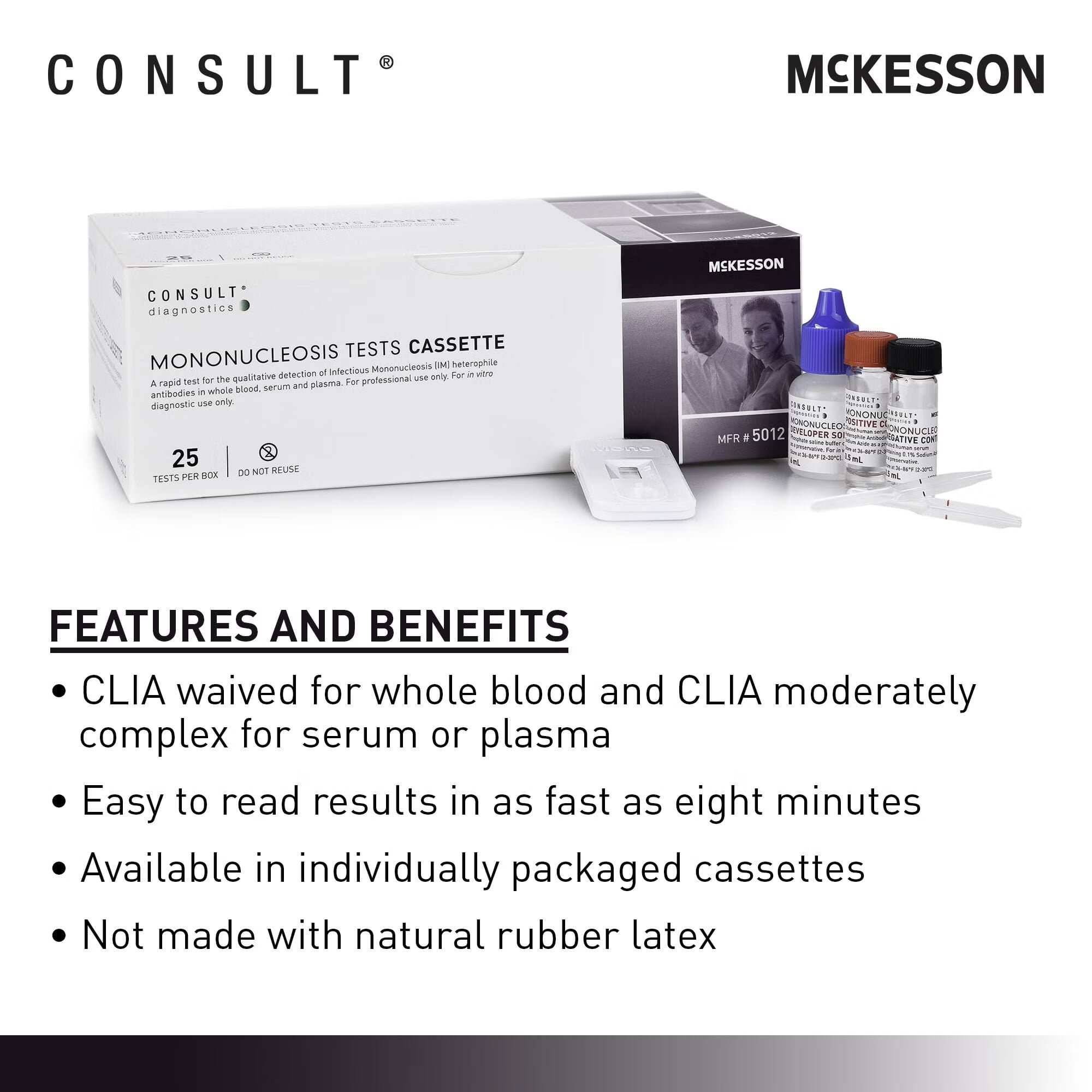 McKesson Brand - 5012 Other Infectious Disease Test Kit McKesson Consult™ Infectious Mononucleosis 25 Tests CLIA Waived Sample Dependent