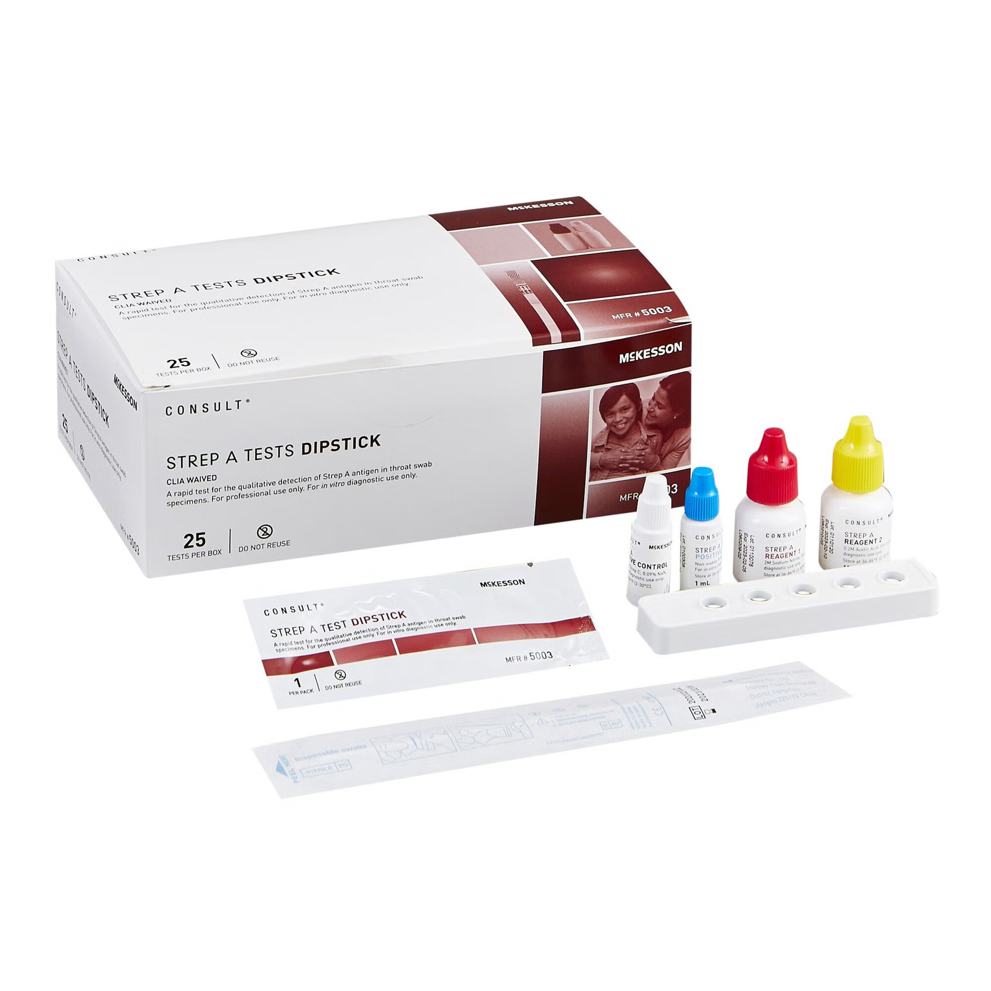 McKesson Brand - 5003 Respiratory Test Kit McKesson Consult™ Strep A Test 25 Tests CLIA Waived