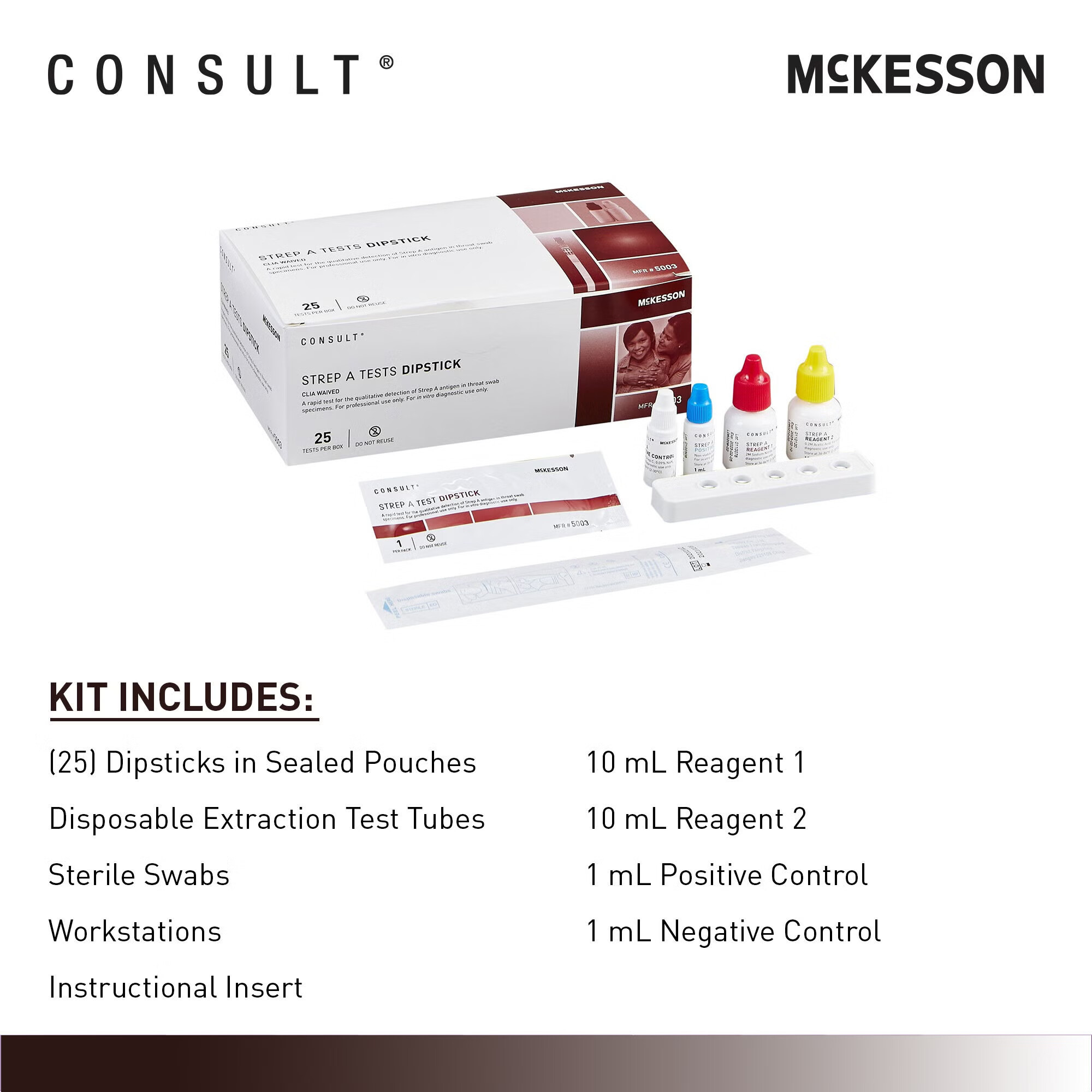 McKesson Brand - 5003 Respiratory Test Kit McKesson Consult™ Strep A Test 25 Tests CLIA Waived