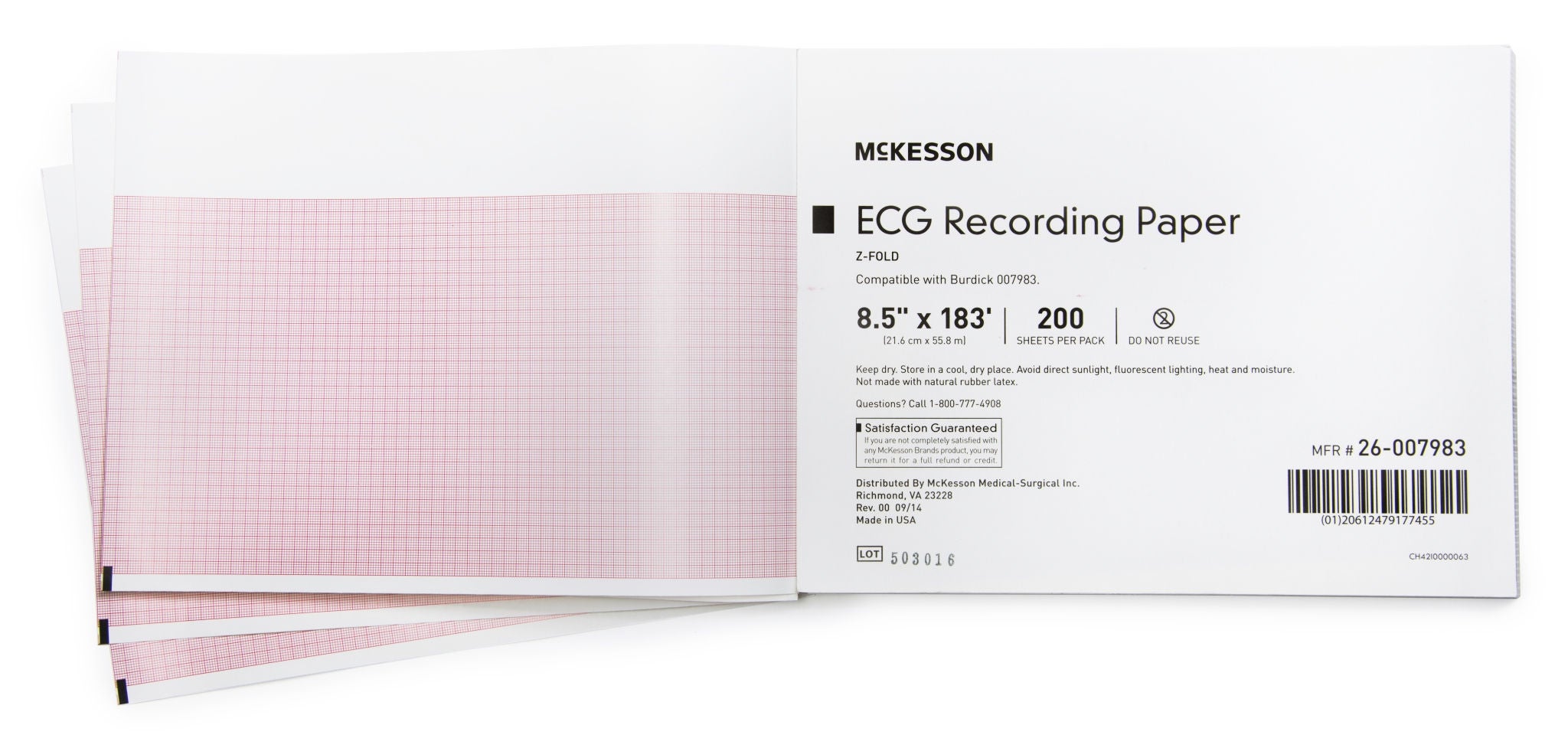 McKesson Brand - 26-007983 Recording Chart Paper McKesson Z-Fold Red Grid