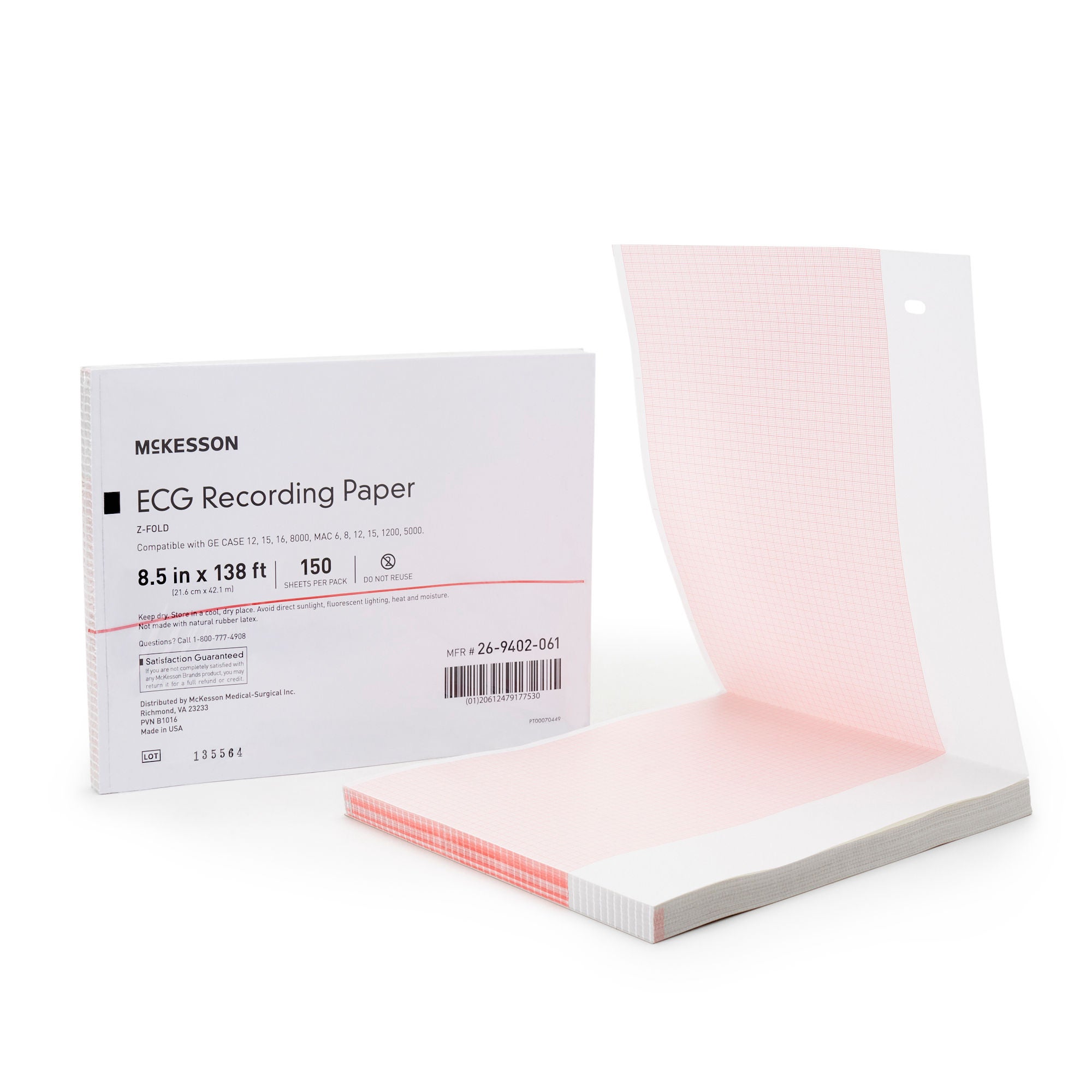 McKesson Brand - 26-9402-061 Recording Chart Paper McKesson Z-Fold Red Grid