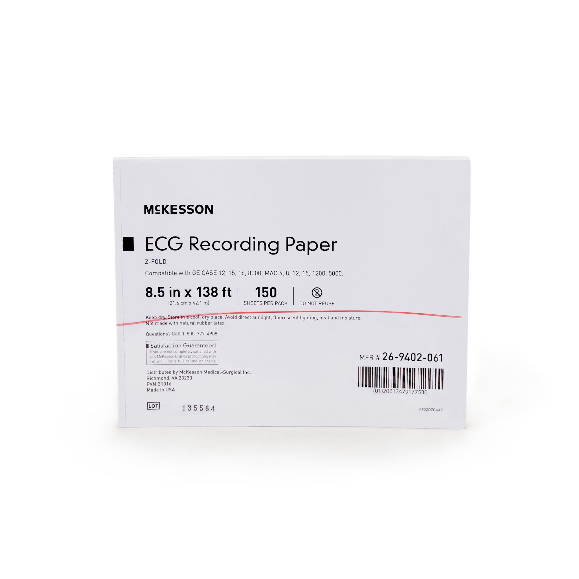 McKesson Brand - 26-9402-061 Recording Chart Paper McKesson Z-Fold Red Grid