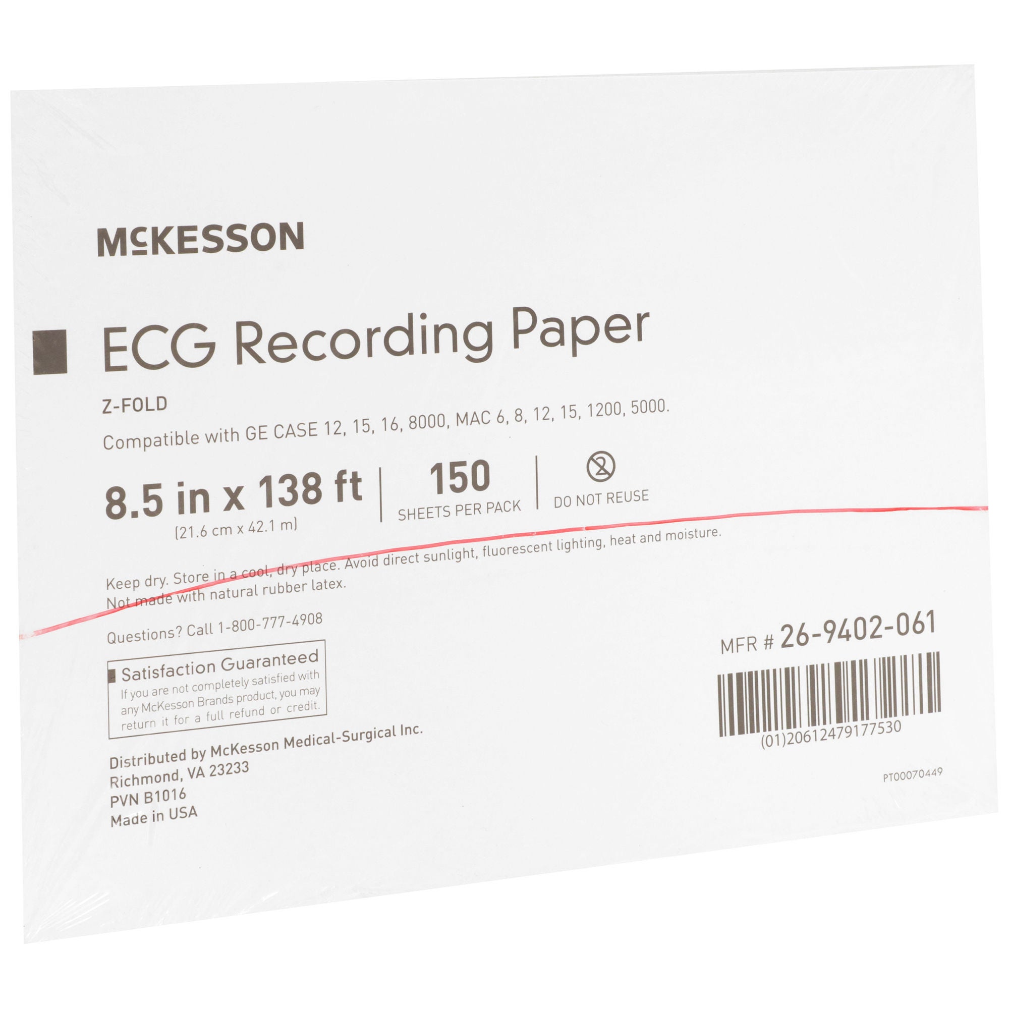 McKesson Brand - 26-9402-061 Recording Chart Paper McKesson Z-Fold Red Grid