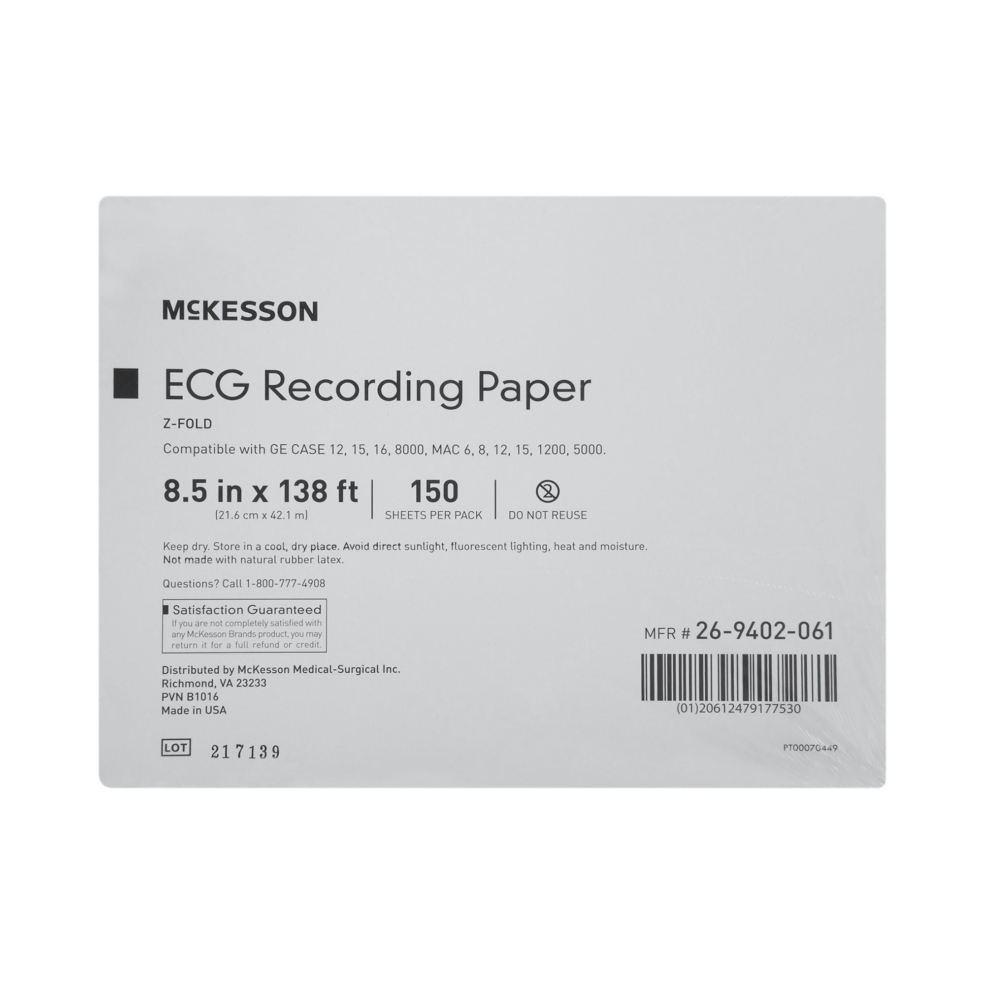 McKesson Brand - 26-9402-061 Recording Chart Paper McKesson Z-Fold Red Grid