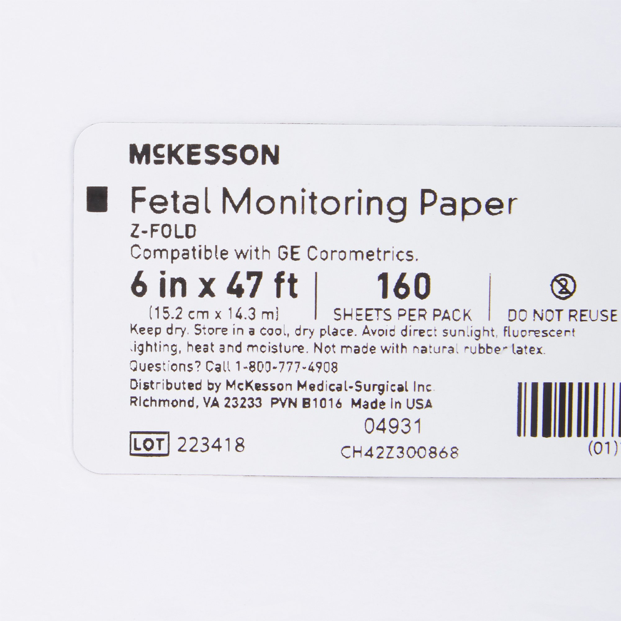 McKesson Brand 26-B4305A - McKesson Fetal Monitoring Paper - 160/Pack, 6400/Case