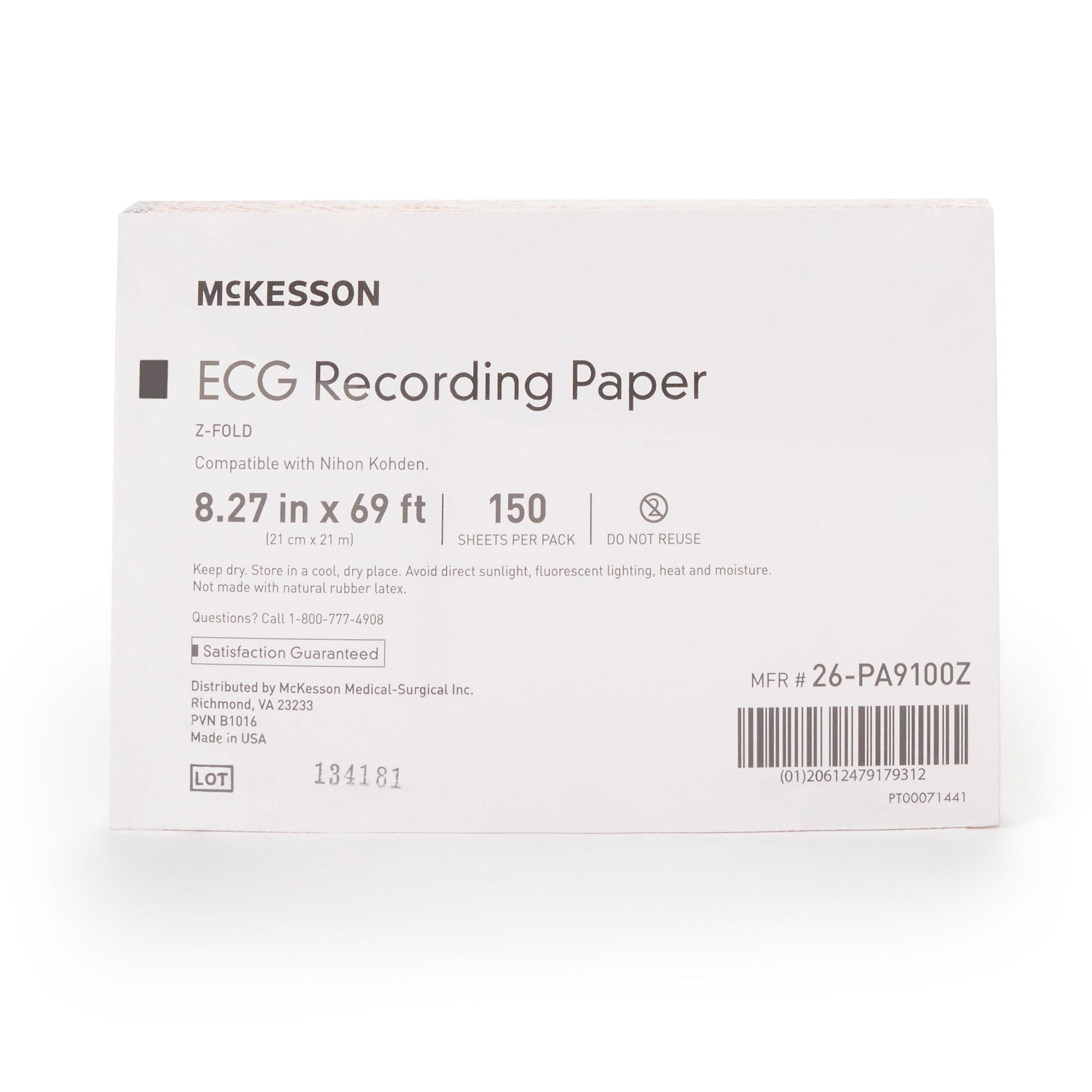 McKesson Brand - 26-PA9100Z Recording Chart Paper McKesson Z-Fold Red Grid