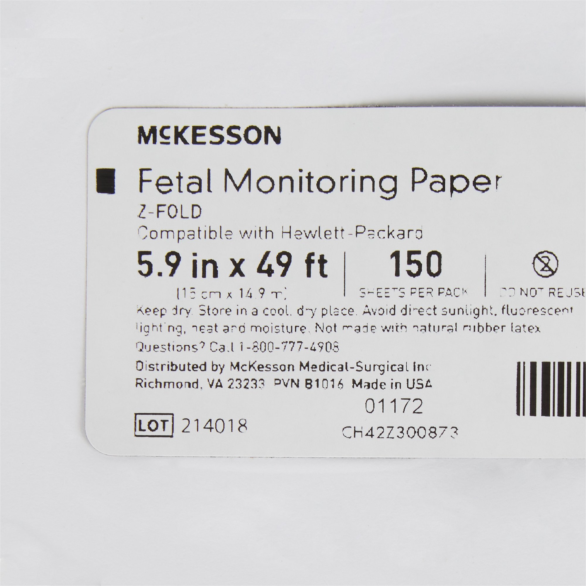 McKesson Brand 26-M1910A - McKesson Fetal Monitoring Paper - 150/Pack, 6000/Case