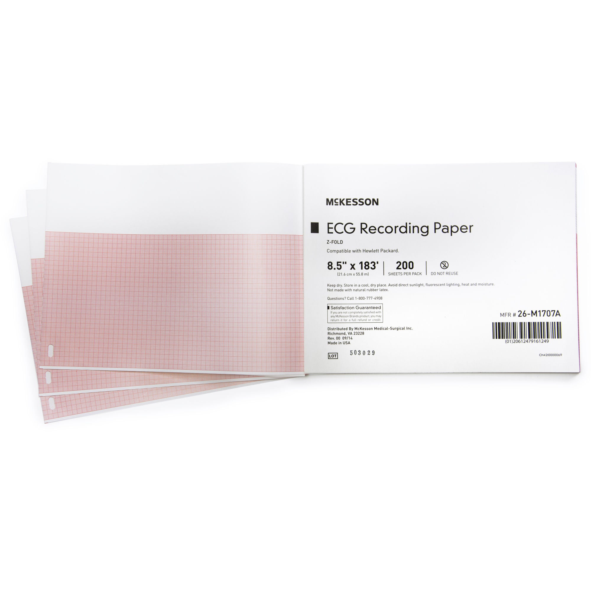 McKesson Brand - 26-M1707A Recording Chart Paper McKesson Z-Fold Red Grid