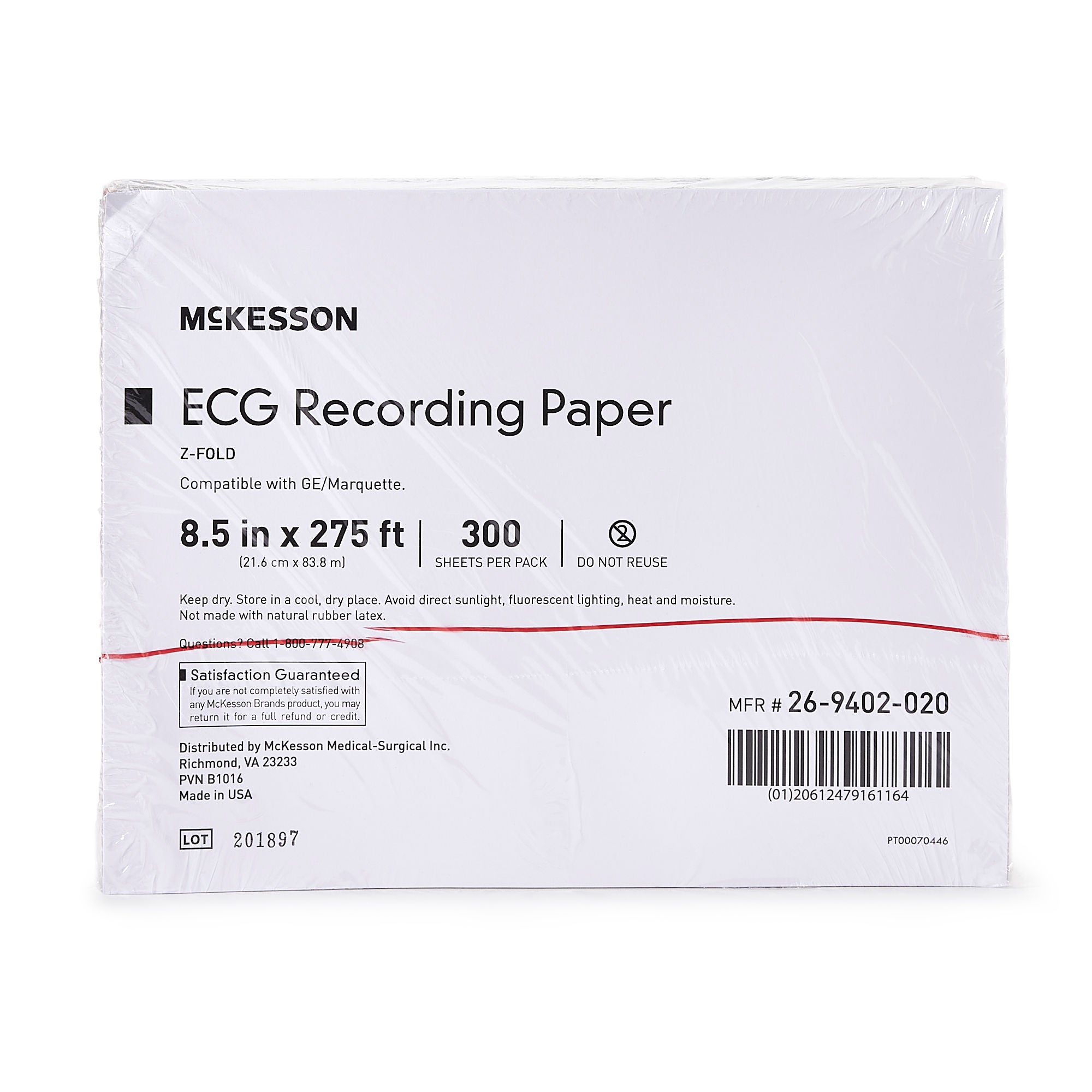 McKesson Brand - 26-9402-020 Recording Chart Paper McKesson Z-Fold Red Grid