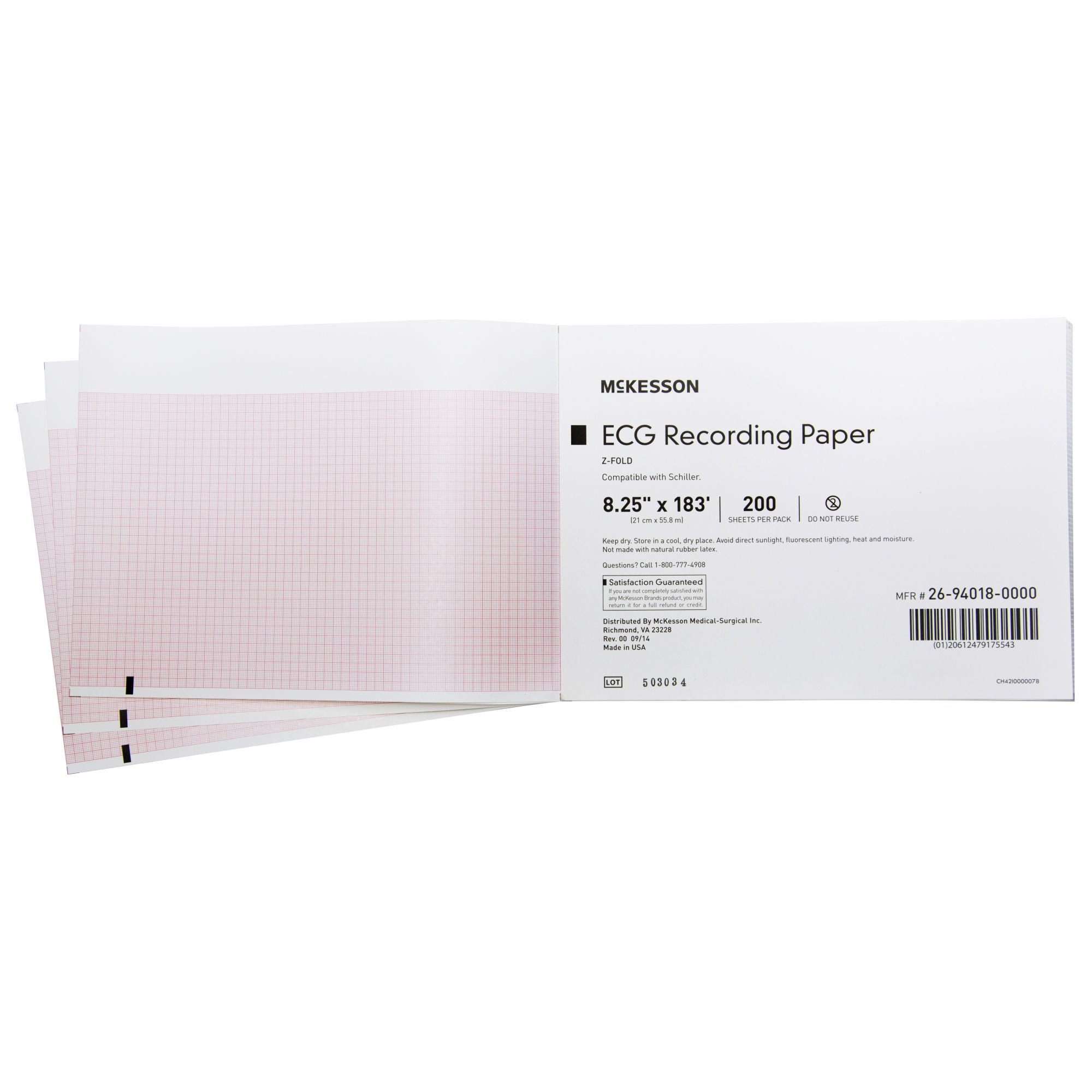 McKesson Brand - 26-94018-0000 Recording Chart Paper McKesson Z-Fold Red Grid