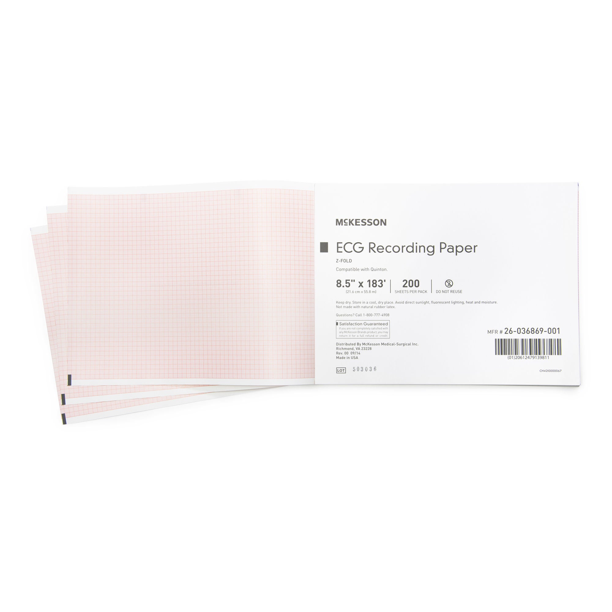 McKesson Brand - 26-036869-001 Recording Chart Paper McKesson Z-Fold Red Grid