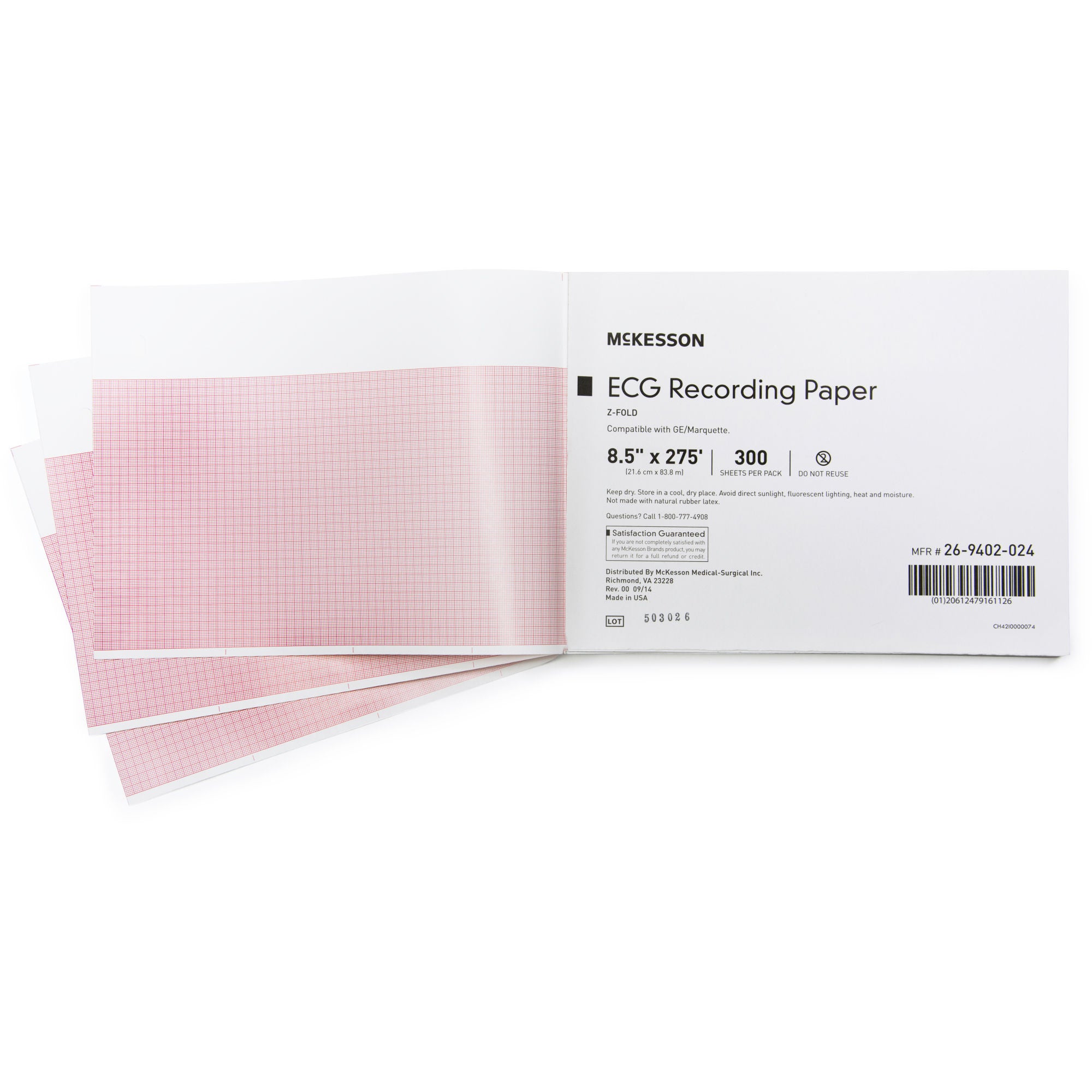 McKesson Brand - 26-9402-024 Recording Chart Paper McKesson Z-Fold Red Grid
