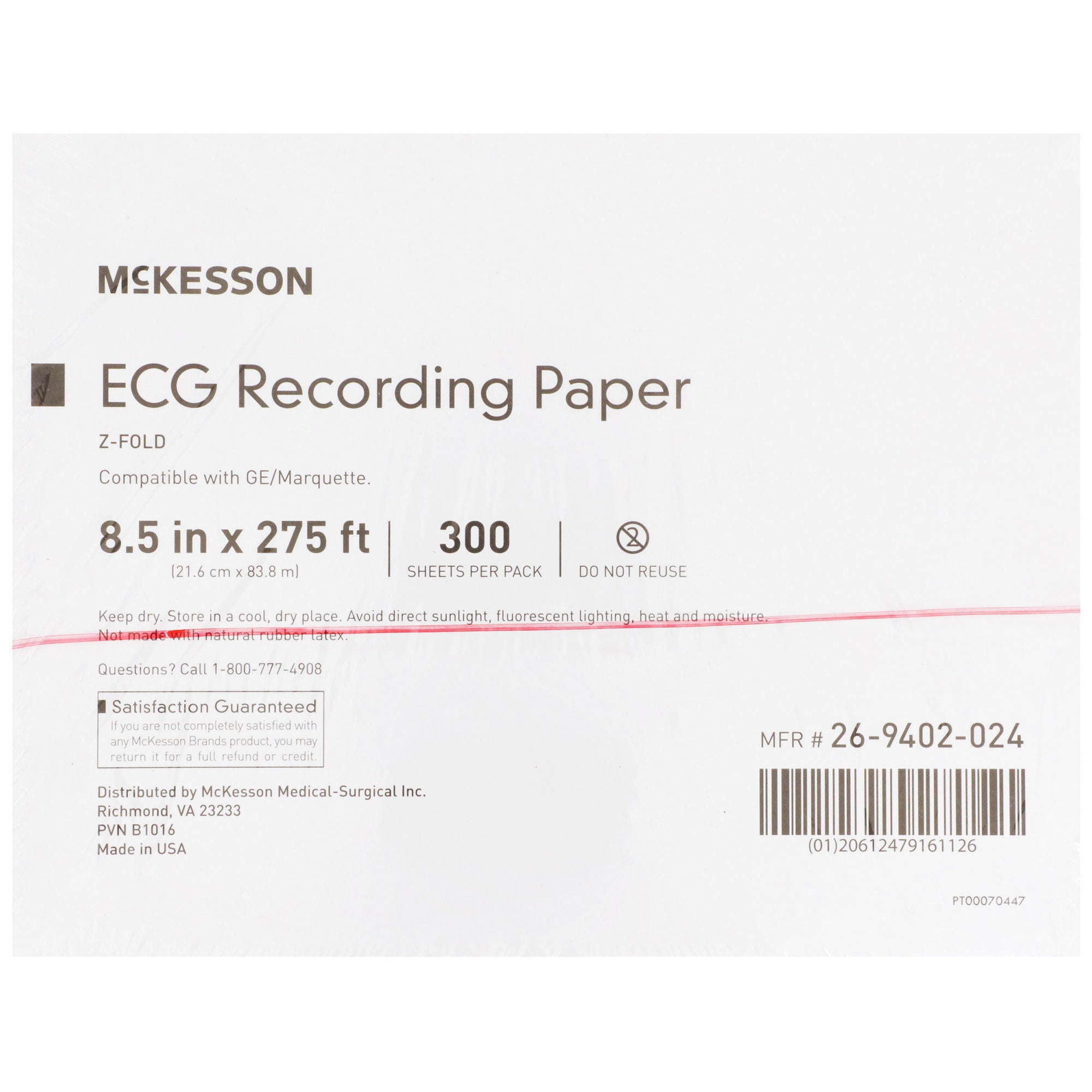 McKesson Brand - 26-9402-024 Recording Chart Paper McKesson Z-Fold Red Grid