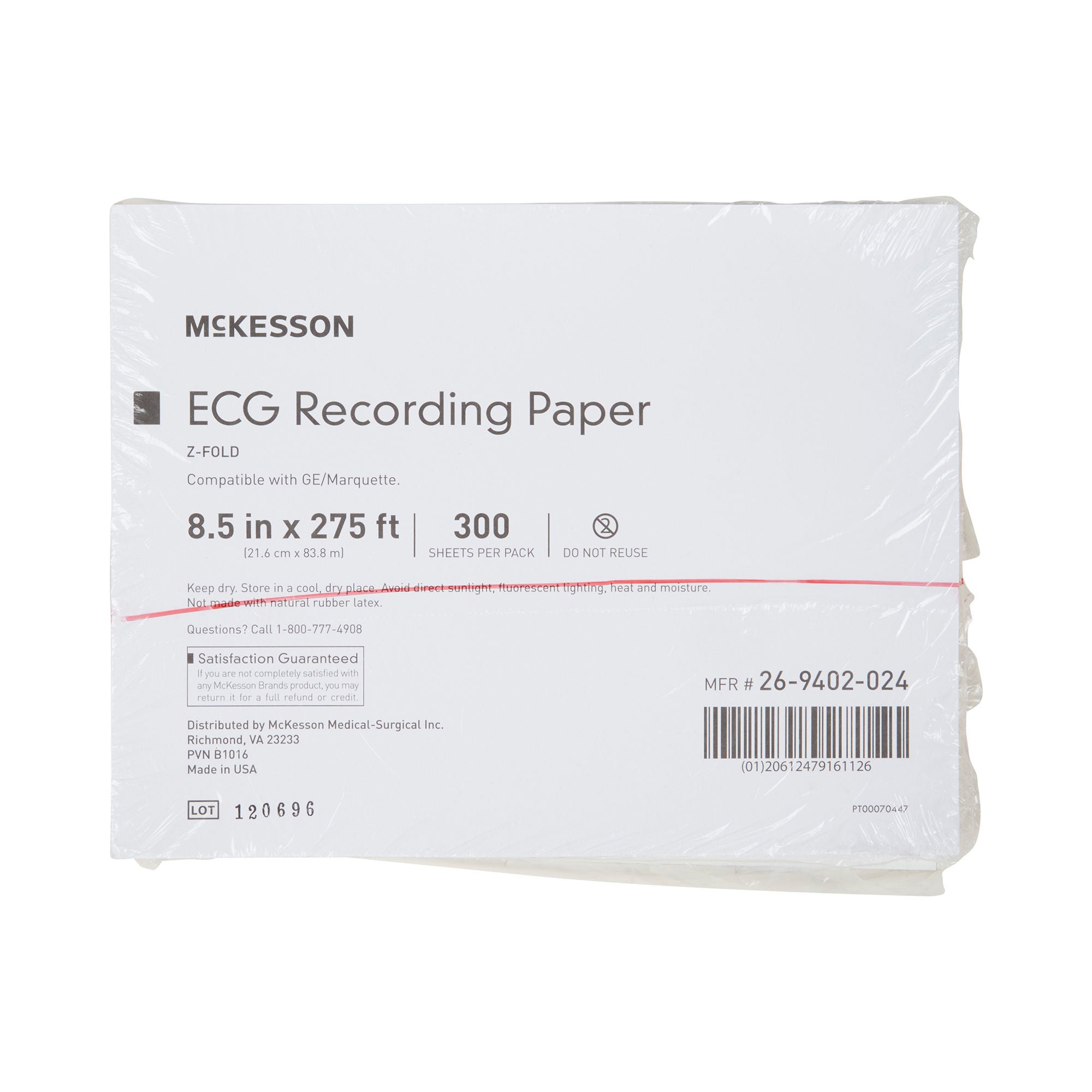 McKesson Brand - 26-9402-024 Recording Chart Paper McKesson Z-Fold Red Grid