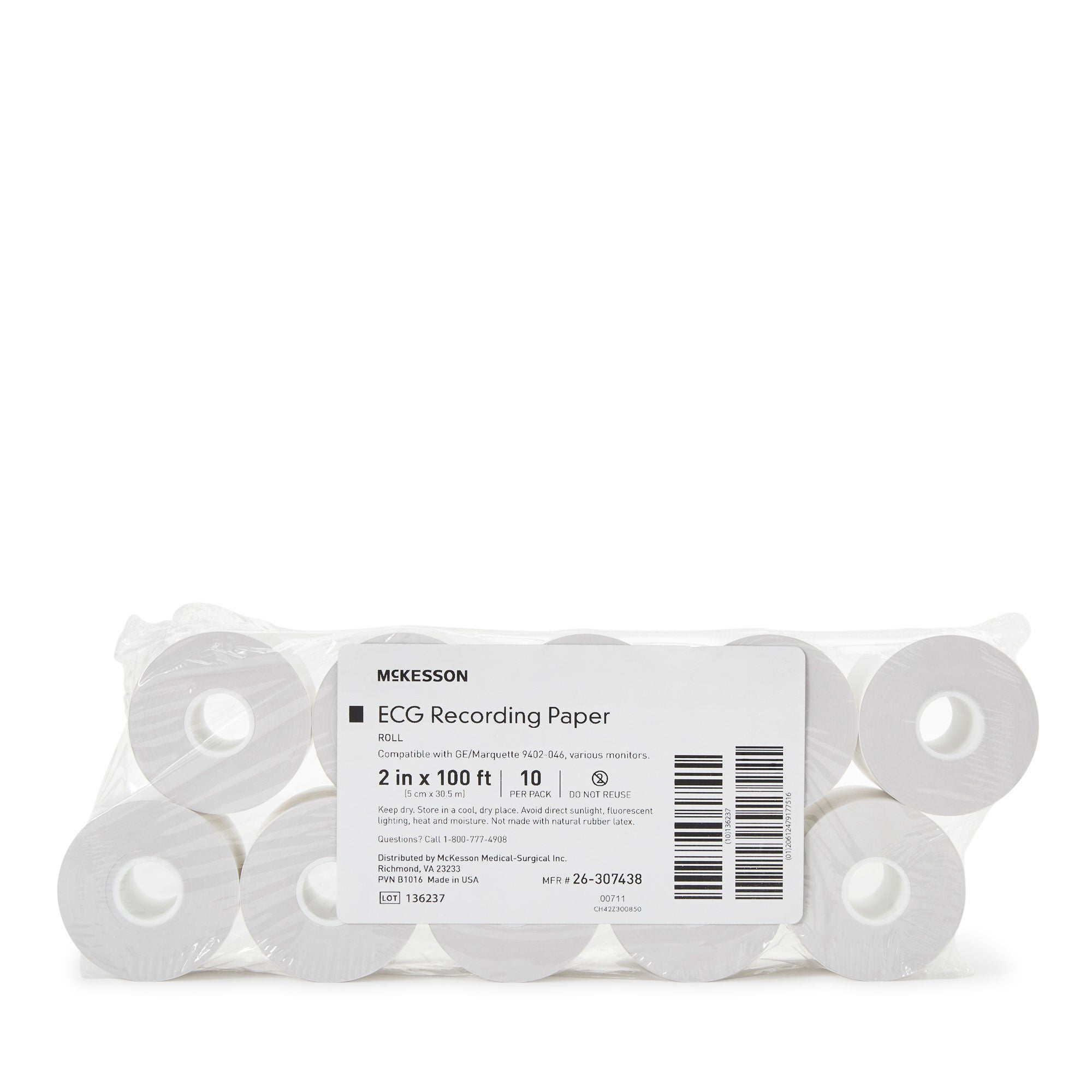 McKesson Brand - 26-307438 Recording Chart Paper McKesson Roll Without Grid