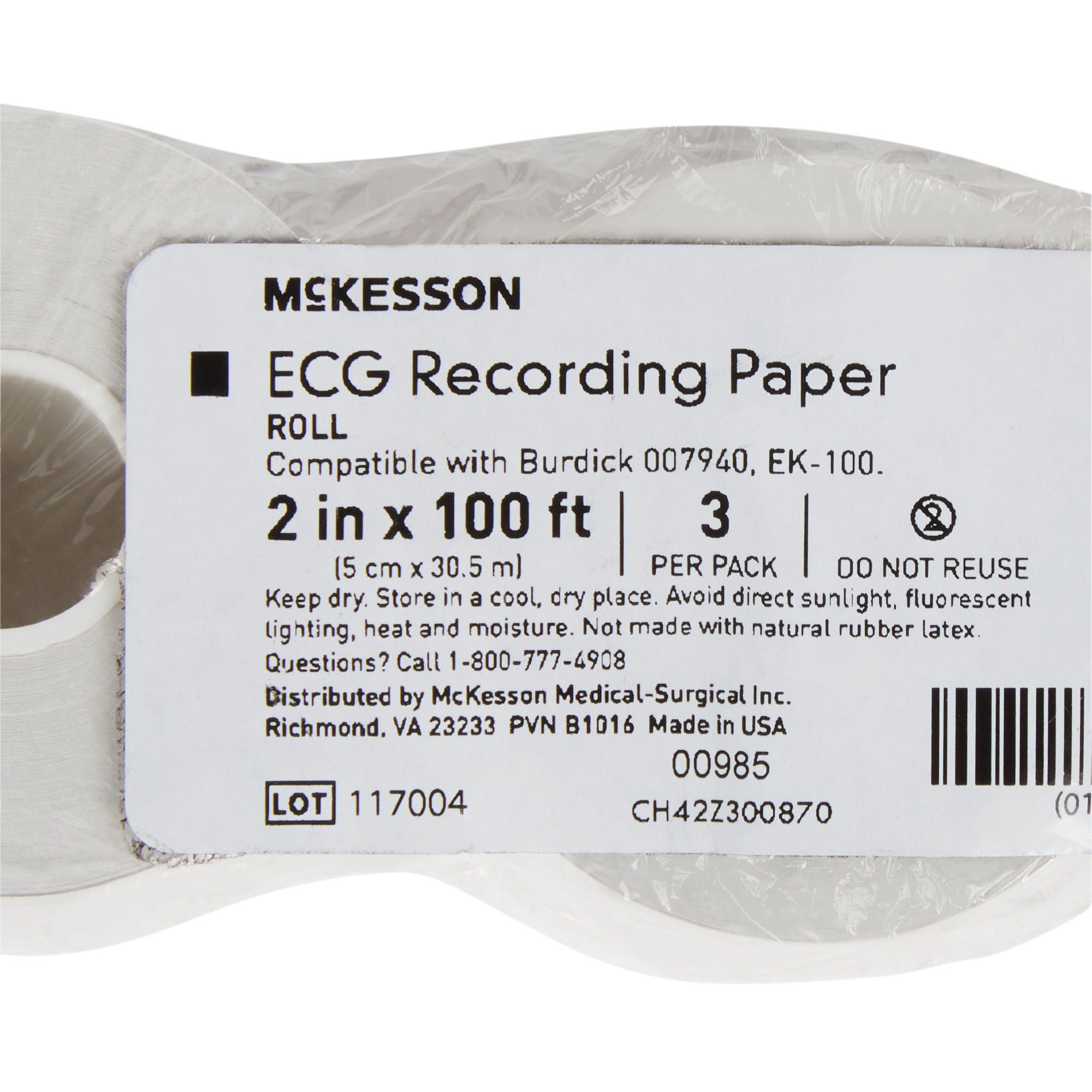 McKesson Brand - 26-10050RBC Recording Chart Paper McKesson Roll Without Grid
