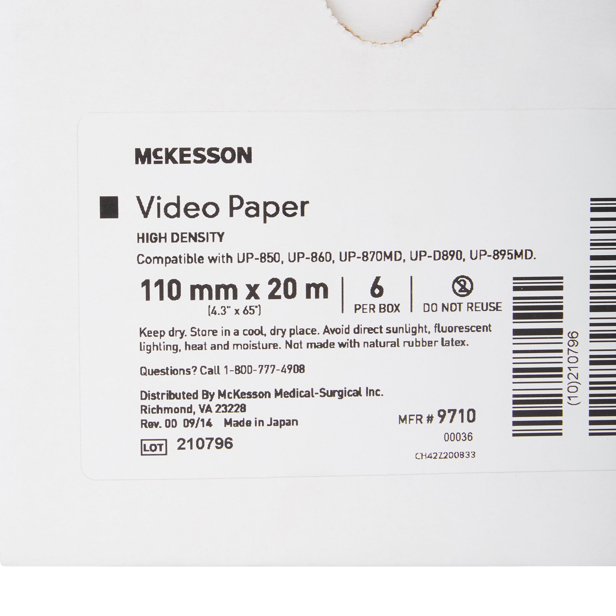 McKesson Brand - 9710 Ultrasound Video Paper McKesson Roll Black and White High Density Without Grid