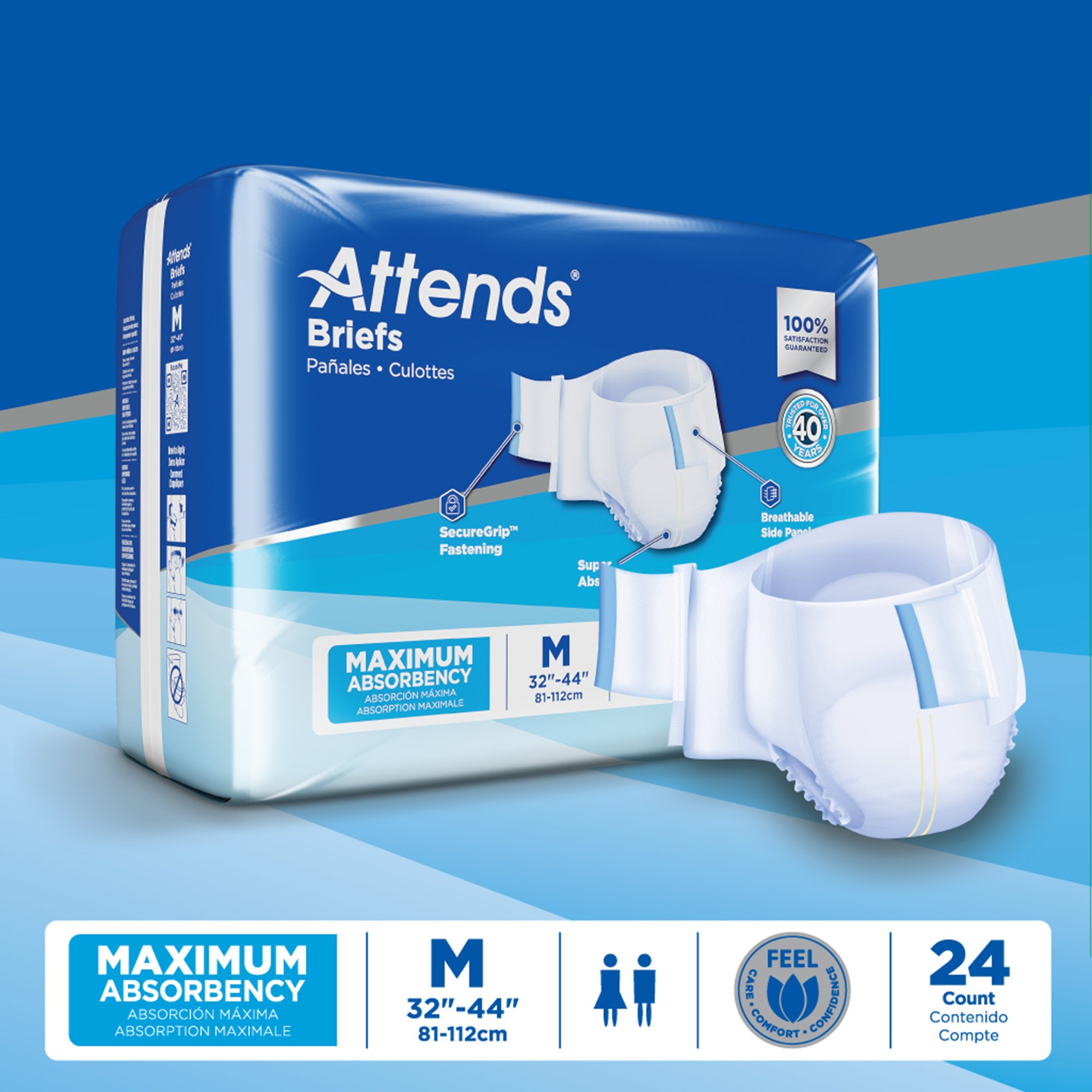 Attends Healthcare Products DDA20 - Attends® Briefs, Adult, Medium, Heavy Absorbency, Disposable, White - 24/Bag, 96/Case