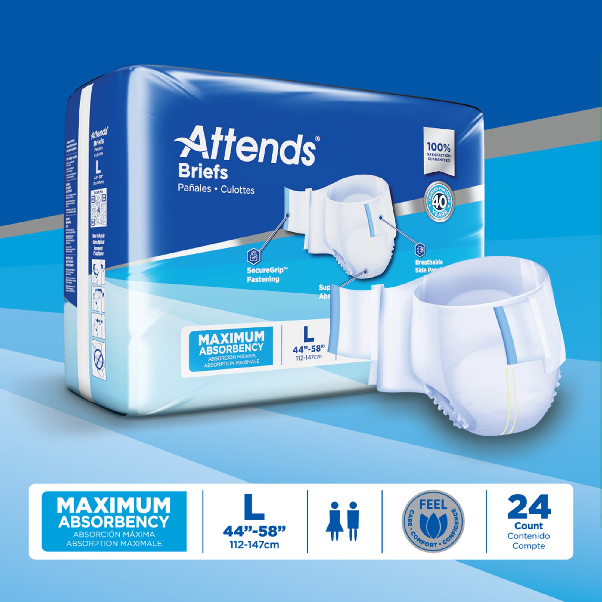 Attends Healthcare Products DDA30 - Attends® Briefs, Adult, Large, Heavy Absorbency, Disposable - 24/Bag, 72/Case
