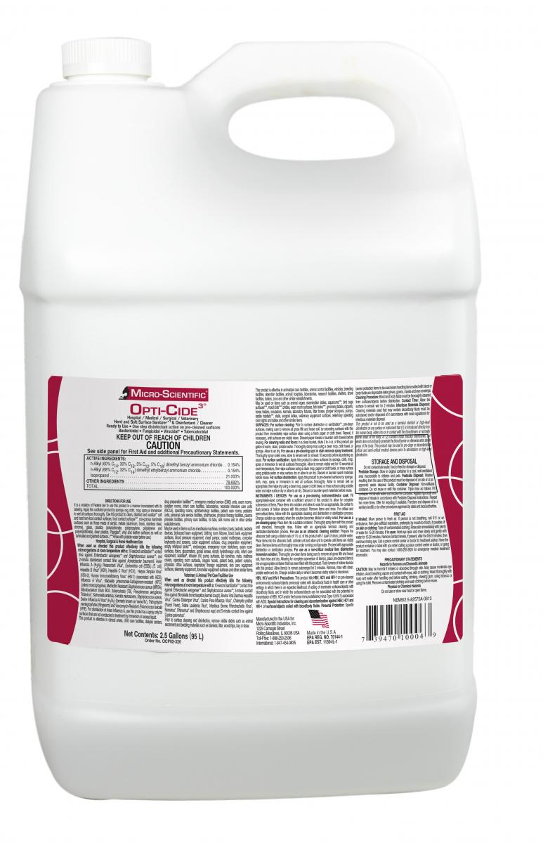 Micro Scientific Industries - NEMSI2.5 Surface Disinfectant Cleaner Opti-Cide3® Broad Spectrum Manual Pour Liquid 2.5 gal. Jug Alcohol Scent NonSterile