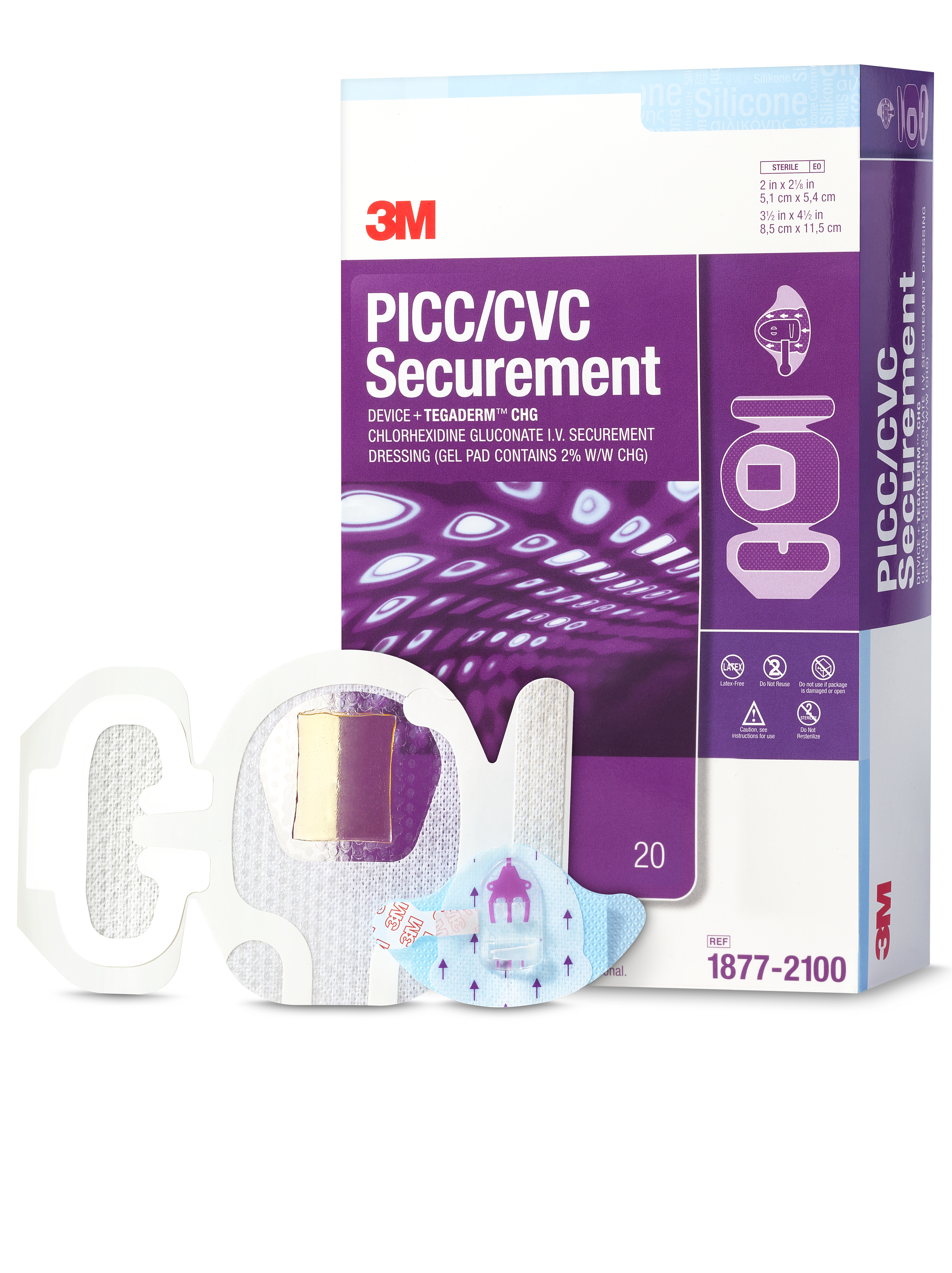 Solventum Corporation 1877-2100 - 3M™ PICC/ CVC Securement Device + Tegaderm™ CHG I.V. Securement Dressing - 1/Each, 20/Box, 80/Case
