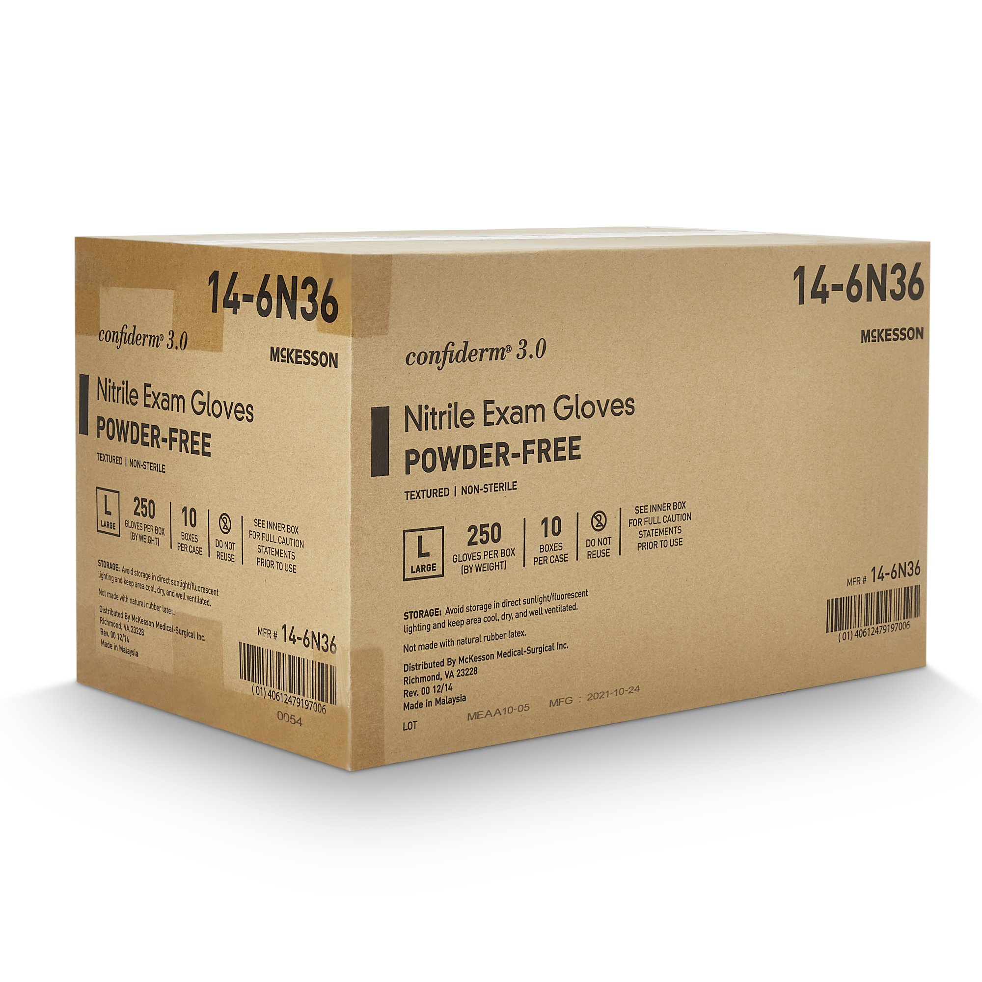 McKesson Brand 14-6N36 - McKesson Confiderm® 3.0 Nitrile Exam Glove, Large, Blue - 1/Box, 10/Case