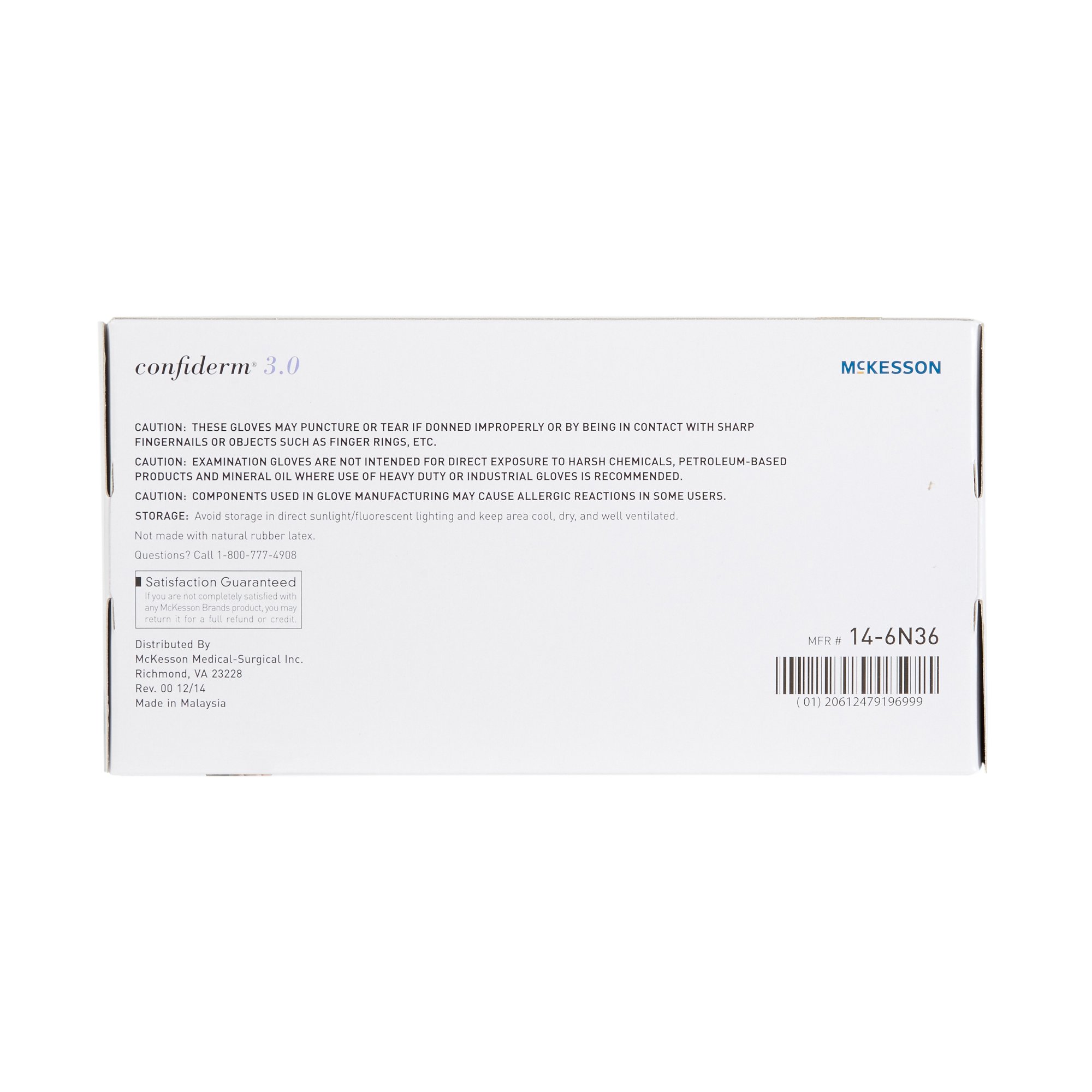 McKesson Brand 14-6N36 - McKesson Confiderm® 3.0 Nitrile Exam Glove, Large, Blue - 1/Box, 10/Case