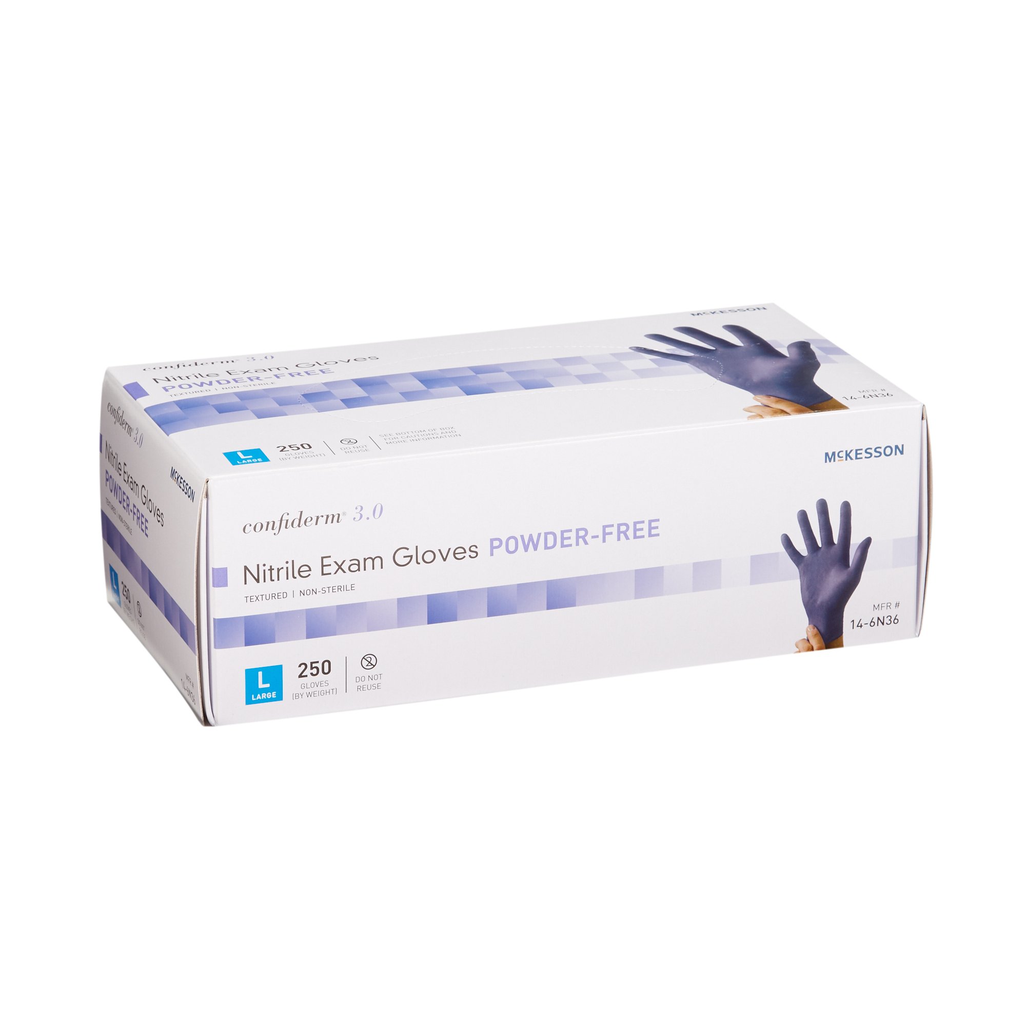 McKesson Brand 14-6N36 - McKesson Confiderm® 3.0 Nitrile Exam Glove, Large, Blue - 1/Box, 10/Case