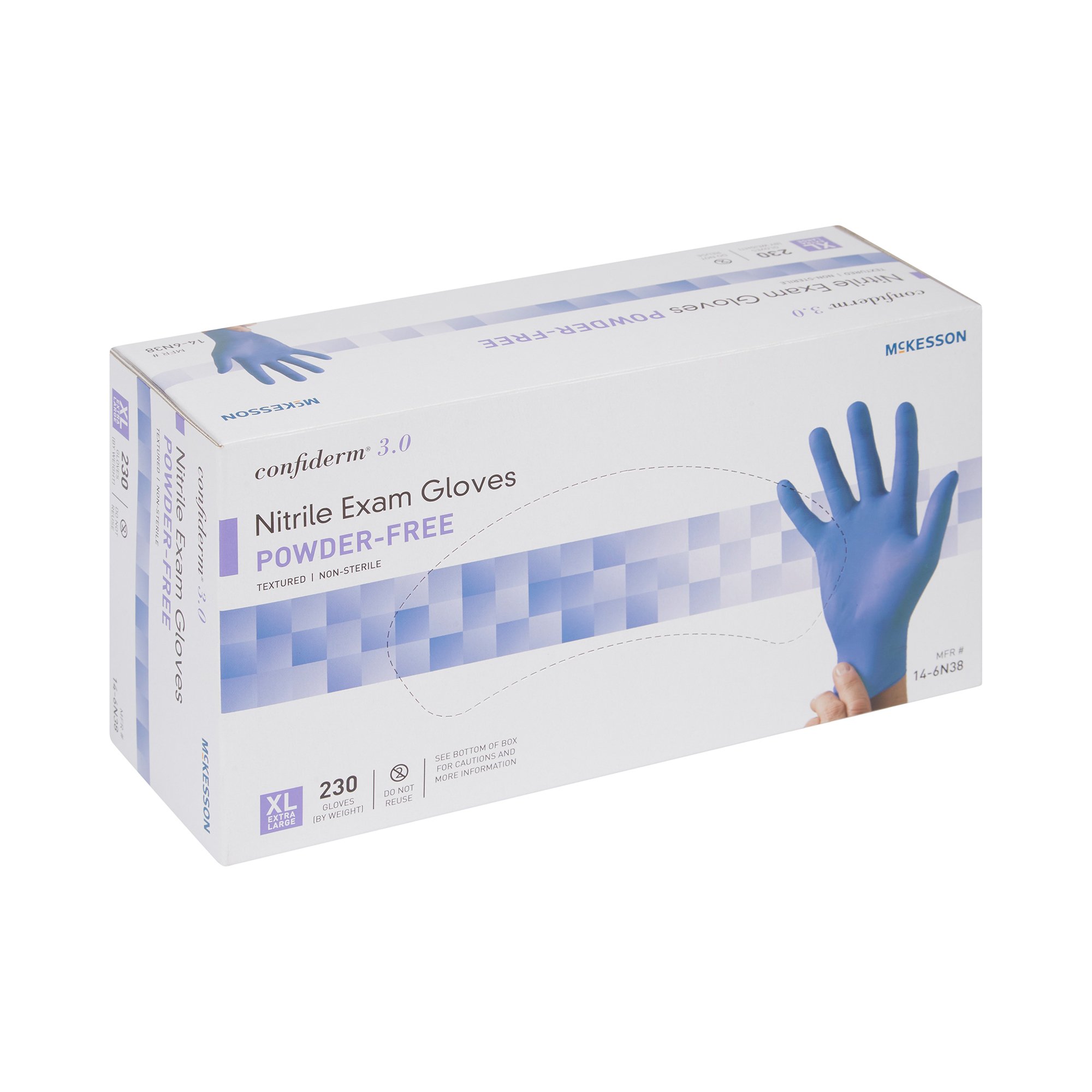 McKesson Brand 14-6N38 - McKesson Confiderm® 3.0 Nitrile Exam Glove, Extra Large, Blue - 1/Box, 10/Case