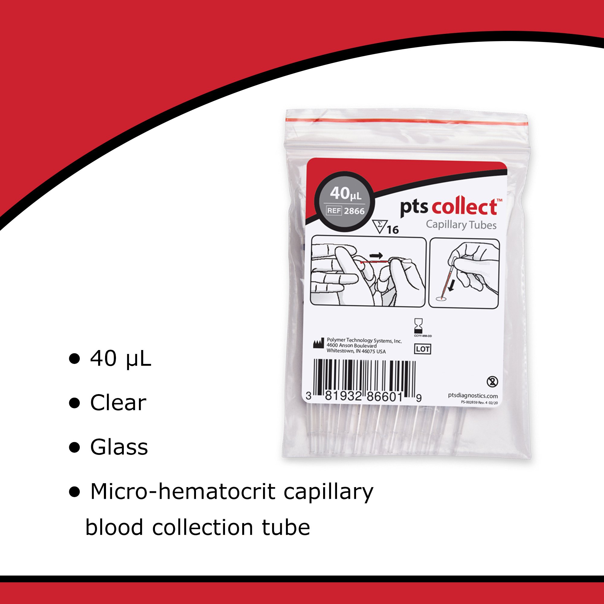 PTS Diagnostics - 2866 PTS Diagnostics Capillary Blood Collection Tube