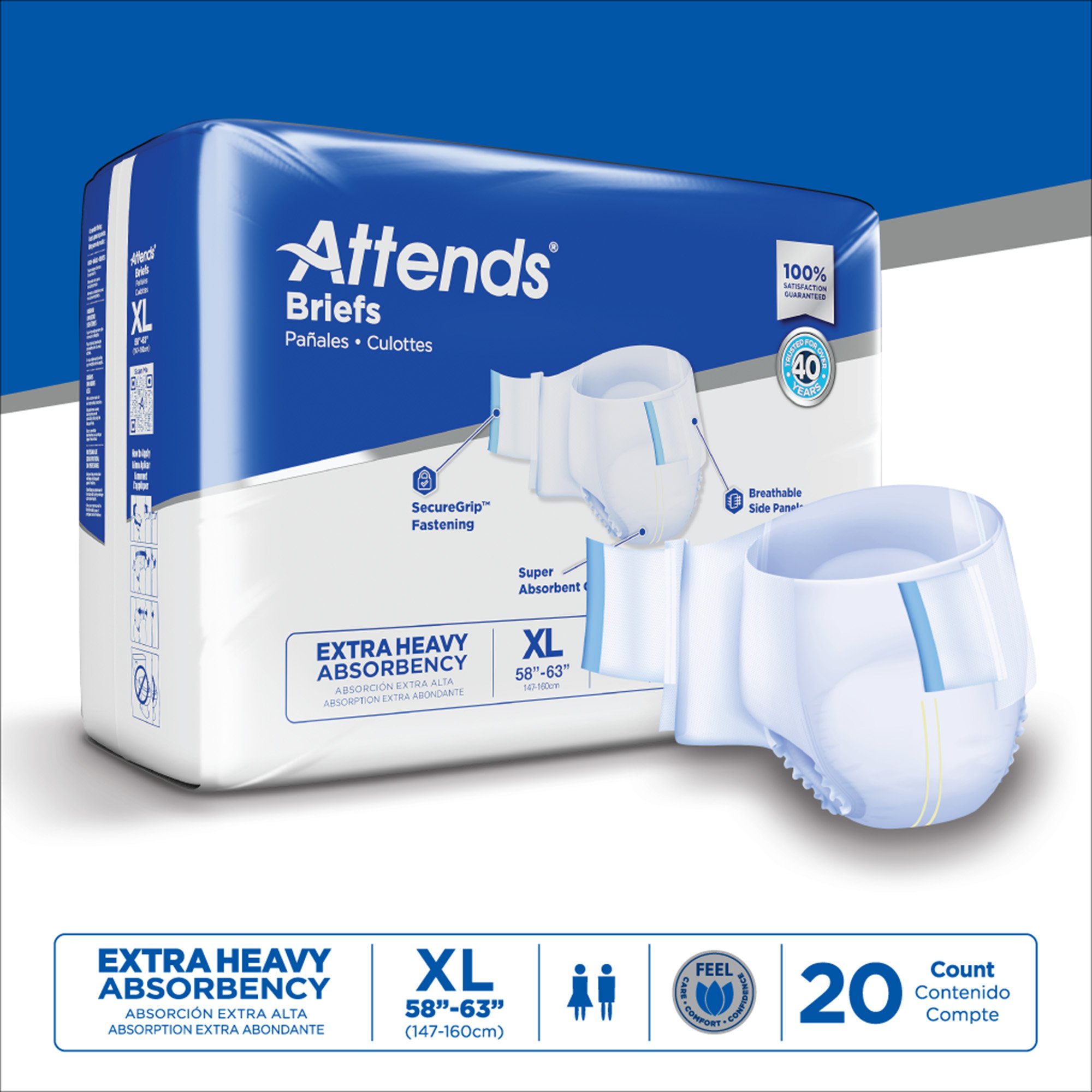 Attends Healthcare Products DDP40 - Attends® Extra Heavy Absorbency Briefs, Extra Large - 20/Bag, 60/Case