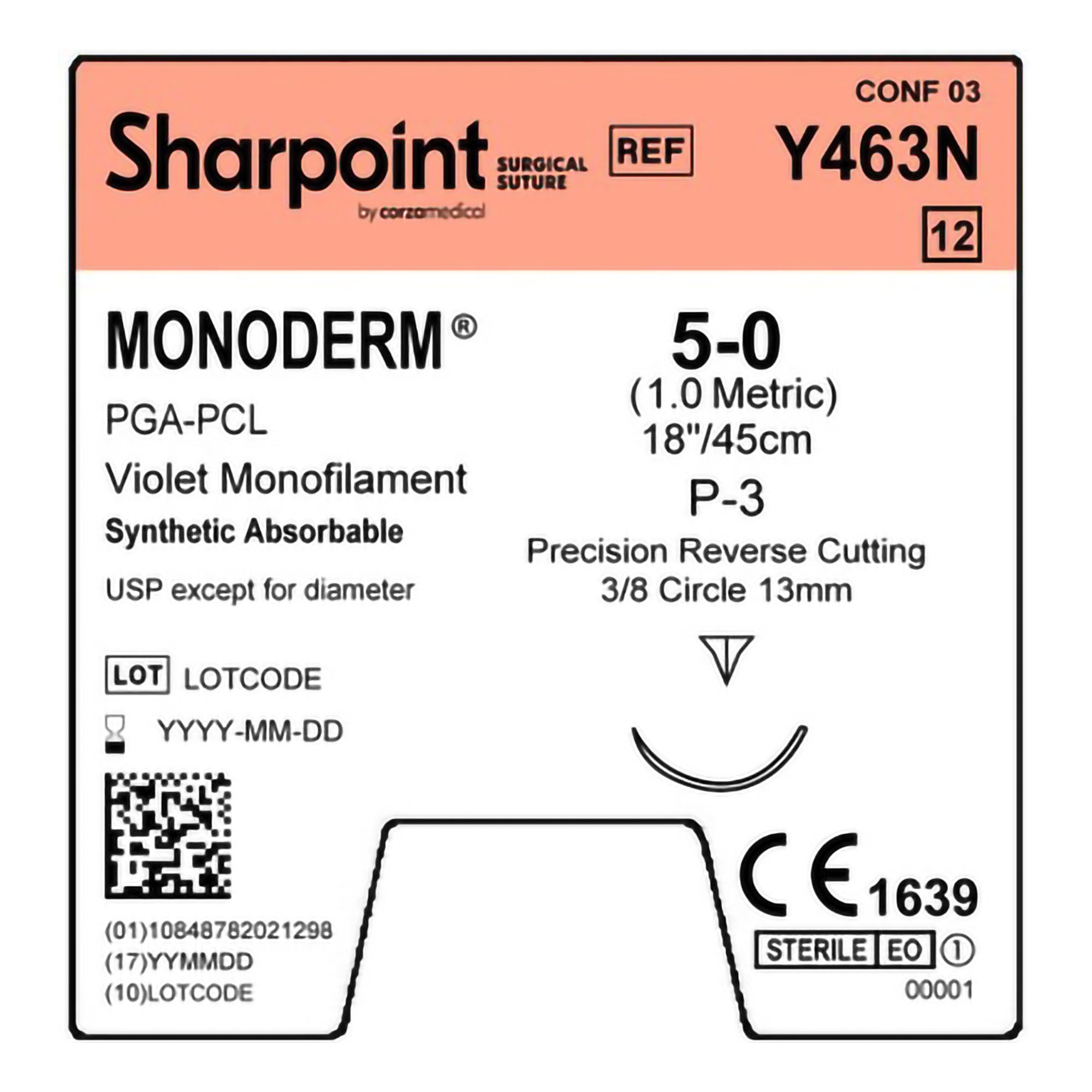 Surgical Specialties Y463N - Monoderm™ Suture with Needle - 1/Box
