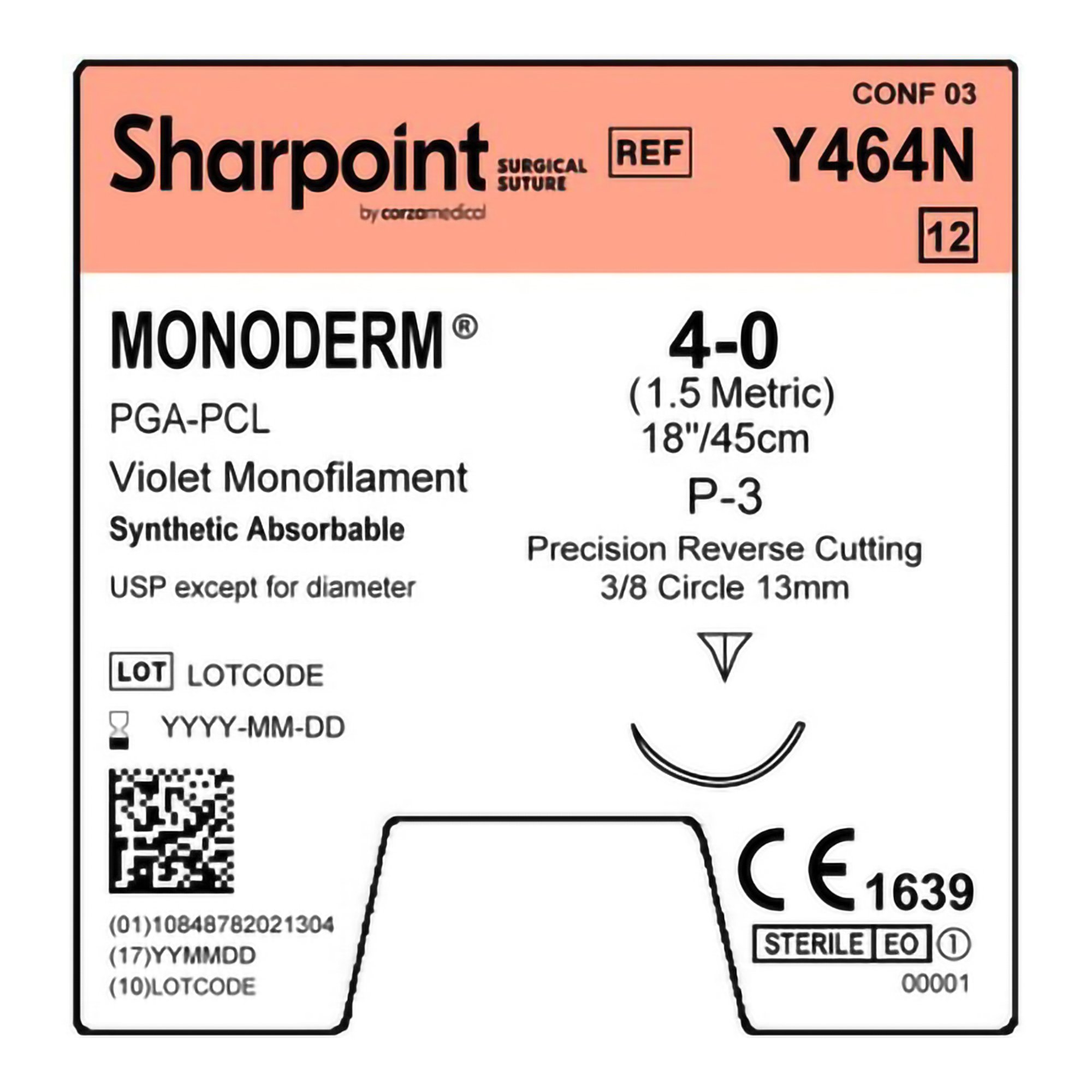 Surgical Specialties Y464N - Monoderm™ Suture with Needle - 1/Box