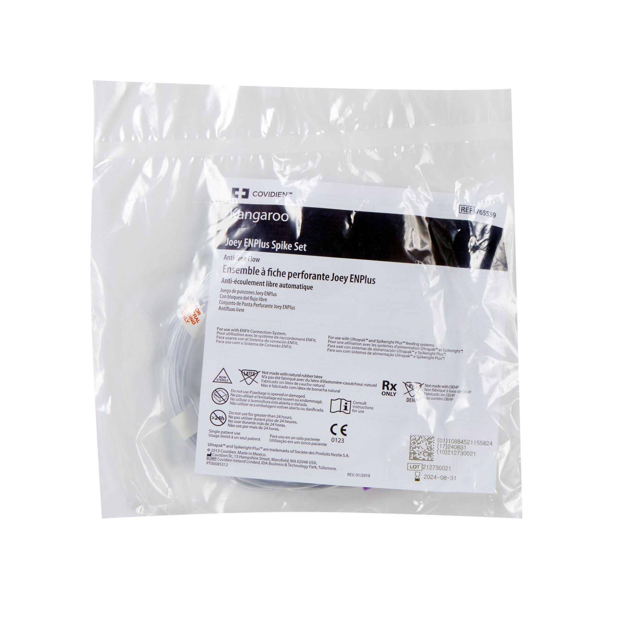 Cardinal - 765559 Enteral Feeding Pump Safety Screw Spike Set Kangaroo™ Joey™ ENPlus PVC NonSterile