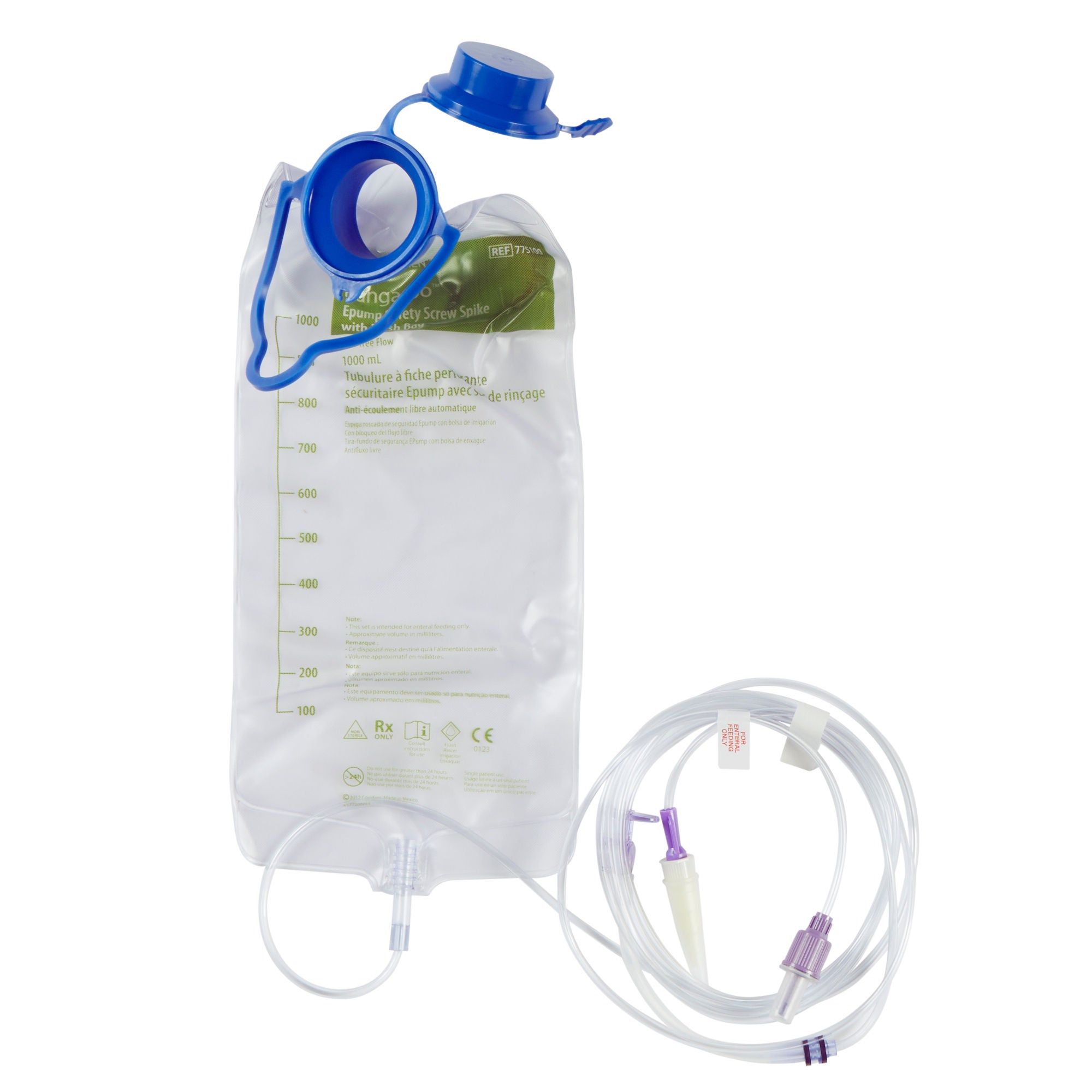 Cardinal - 775100 Enteral Feeding Pump Spike Set with Flush Bag Kangaroo™ ePump™ 1000 mL DEHP-Free PVC NonSterile