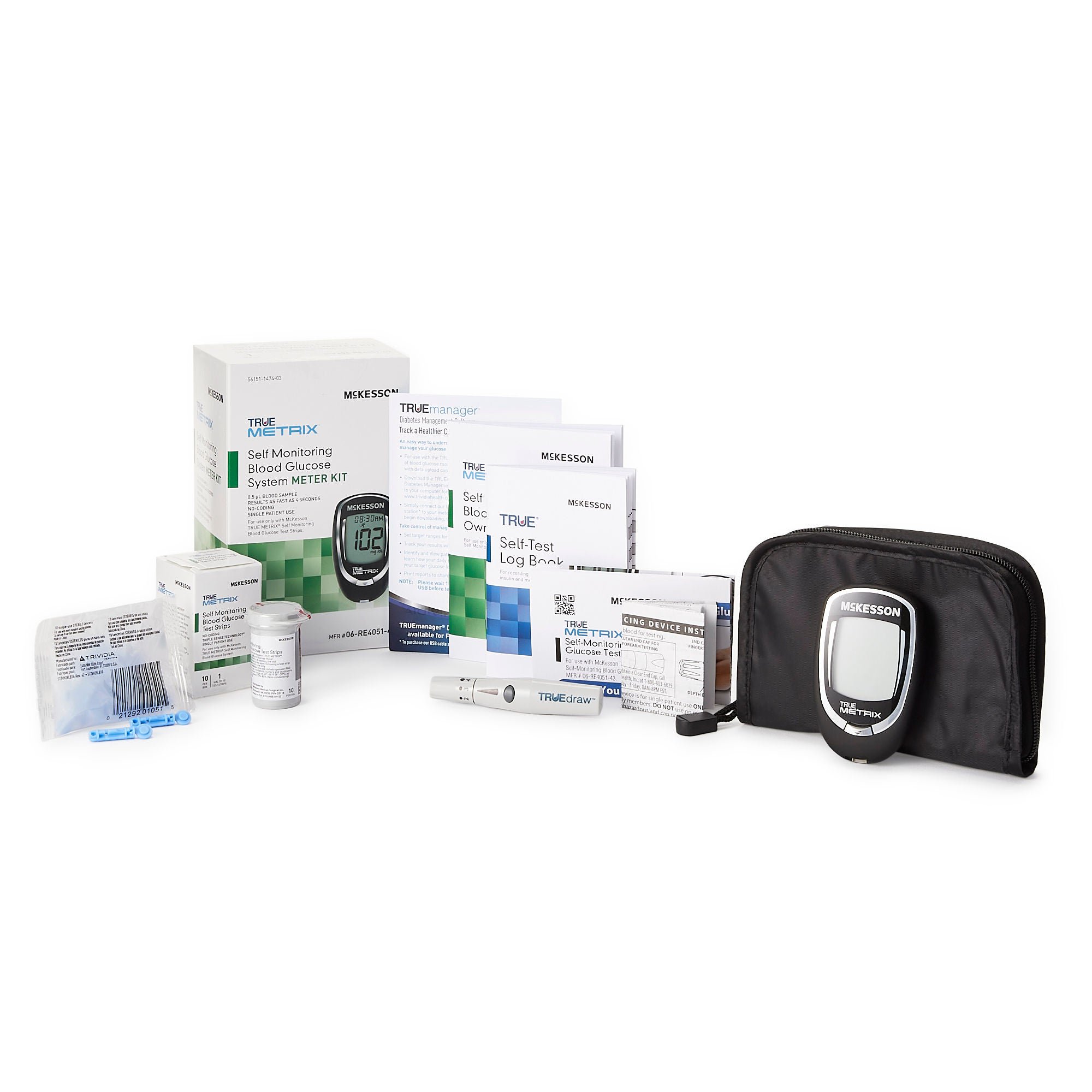 McKesson Brand - 06-RE4051-43 Blood Glucose Meter Kit McKesson TRUE METRIX® 4 Second Results Stores up to 500 Results No Coding Required