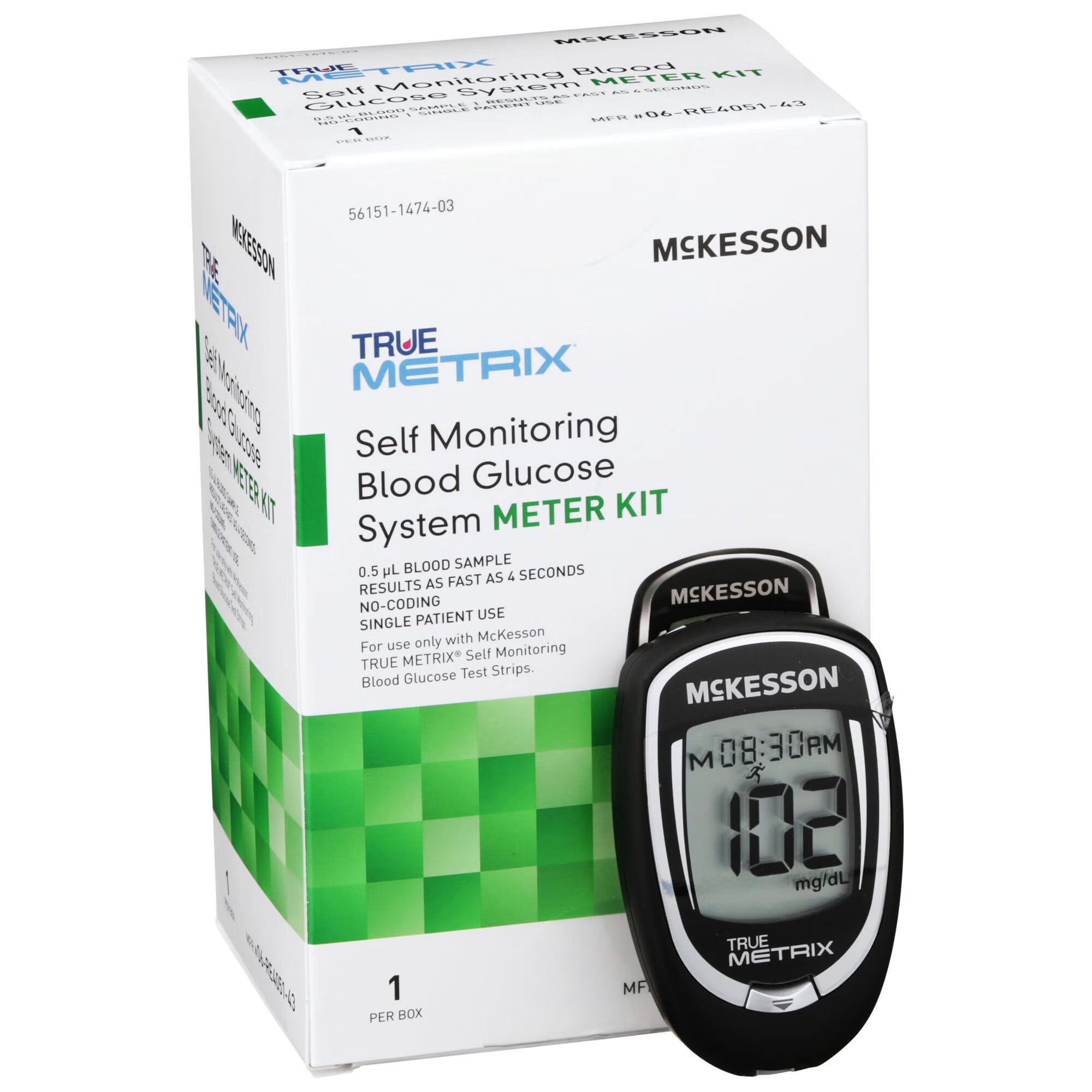McKesson Brand - 06-RE4051-43 Blood Glucose Meter Kit McKesson TRUE METRIX® 4 Second Results Stores up to 500 Results No Coding Required