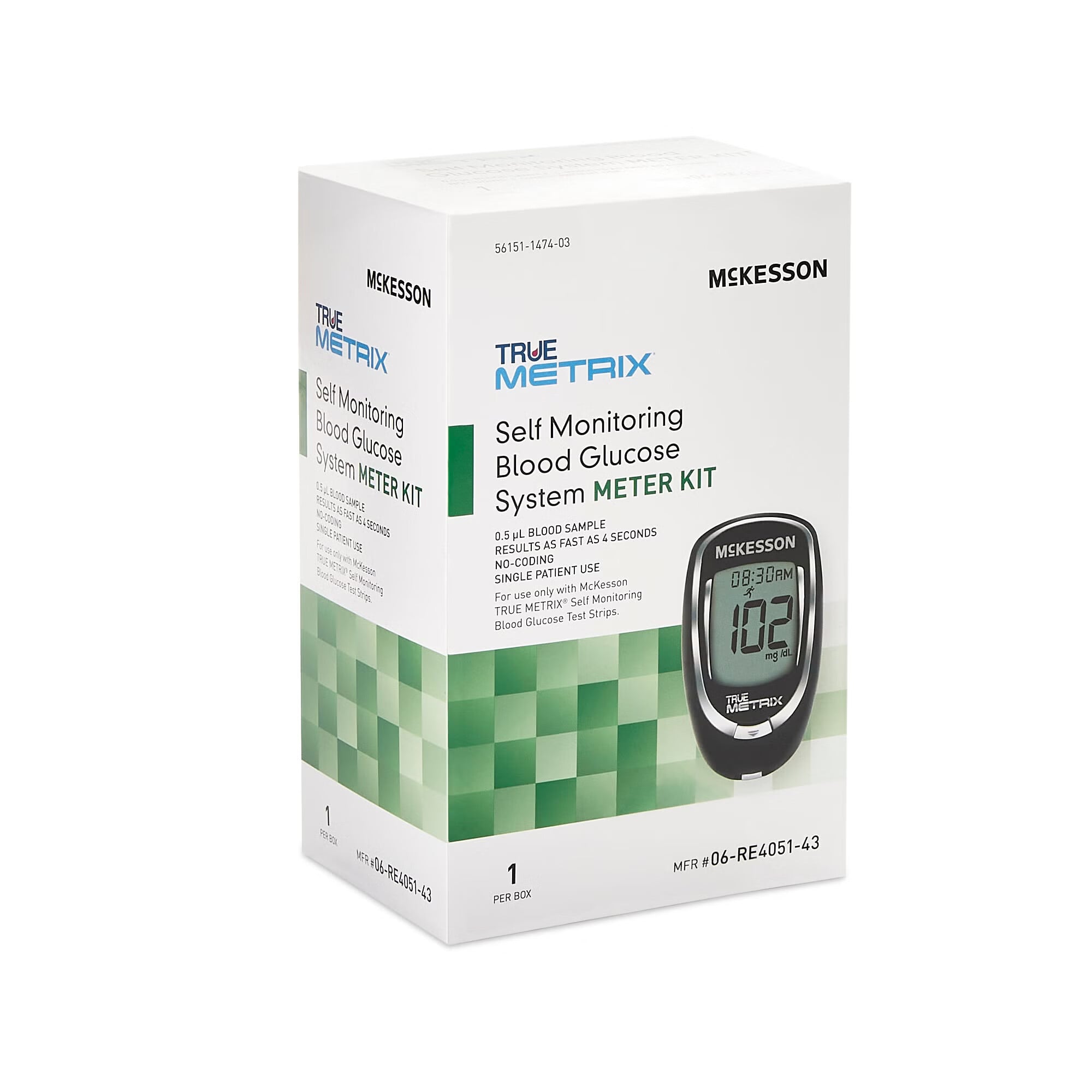 McKesson Brand - 06-RE4051-43 Blood Glucose Meter Kit McKesson TRUE METRIX® 4 Second Results Stores up to 500 Results No Coding Required
