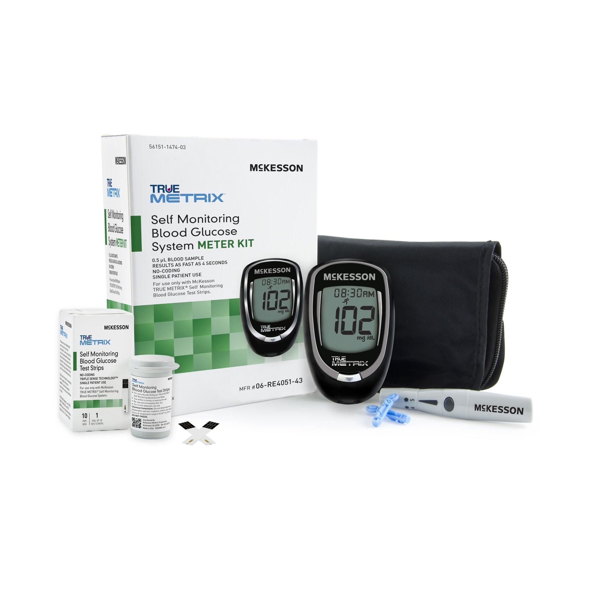 McKesson Brand - 06-RE4051-43 Blood Glucose Meter Kit McKesson TRUE METRIX® 4 Second Results Stores up to 500 Results No Coding Required