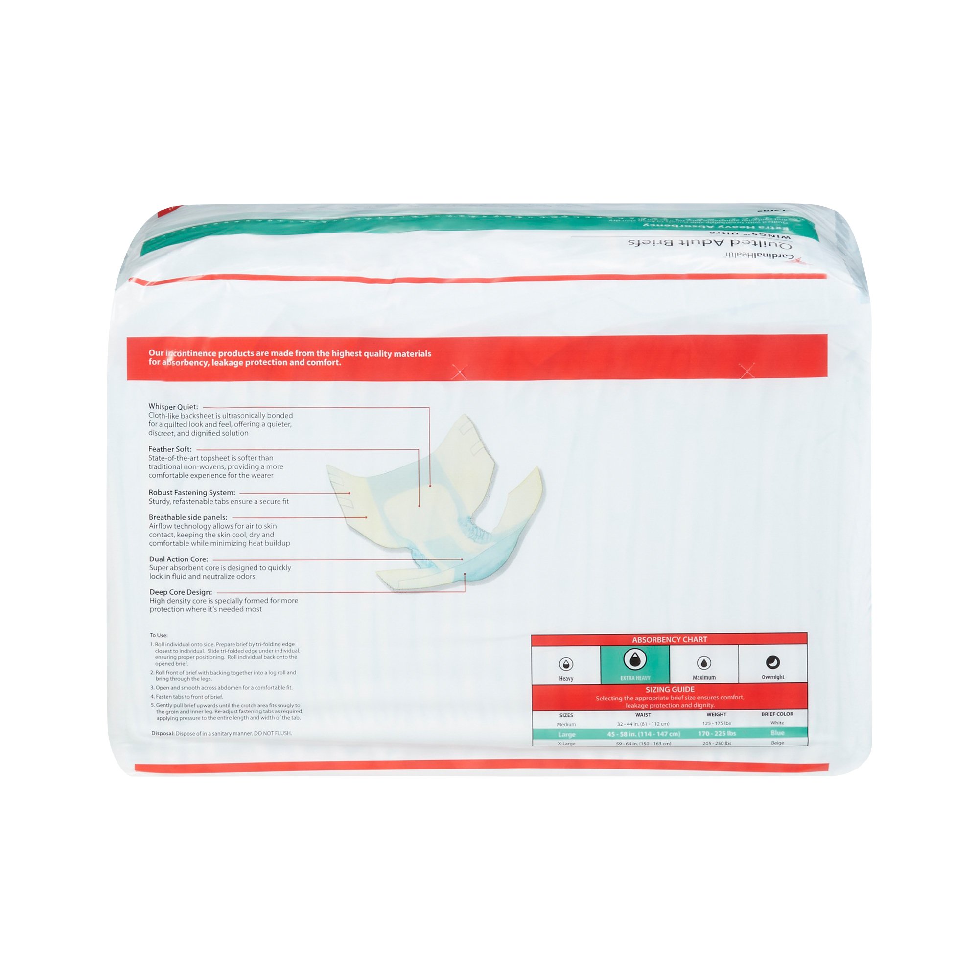 Cardinal 77074 - Wings™ Ultra Quilted Extra Heavy Absorbency Incontinence Brief, Large - 18/Bag, 72/Case
