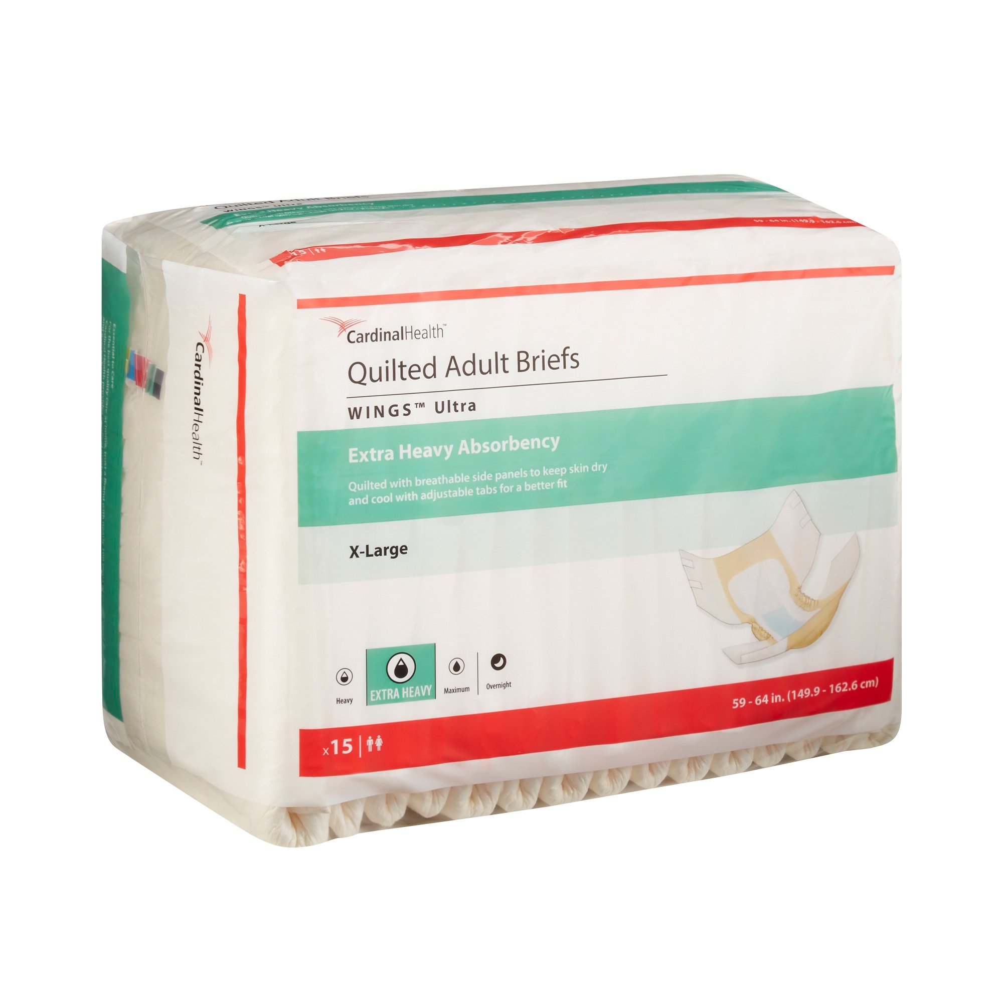 Cardinal 77075 - Wings™ Ultra Quilted Extra Heavy Absorbency Incontinence Brief, Extra Large - 15/Bag, 60/Case